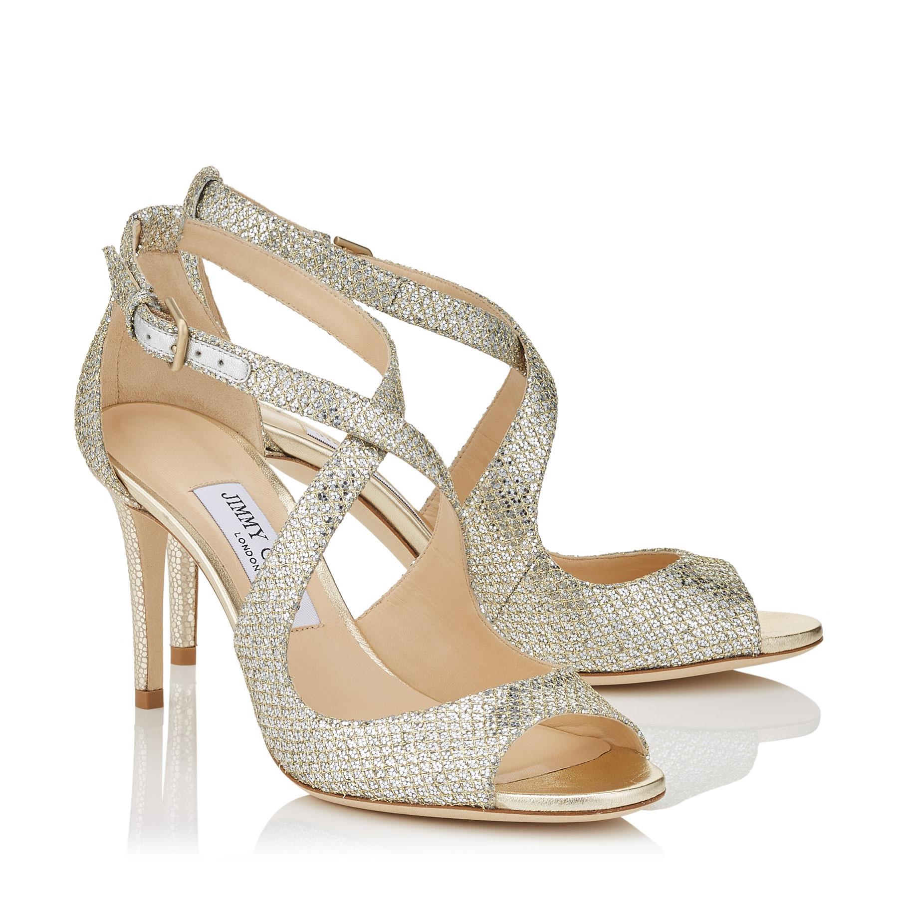 Jimmy Choo★EMSY 85 アンクルストラップ グリッター プラチナ Emsy 85 glitter sandals in silver - Jimmy Choo | Mytheresa