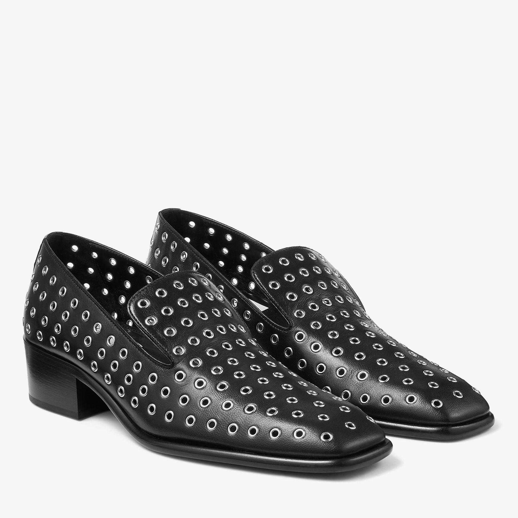 Jimmy Choo Eliot Slipper Black Metallic Nappa Leather Slippers with Eyelets Jimmy Choo Multi Eliot Nappa Eyelet Slippers | Harrods US main image 3