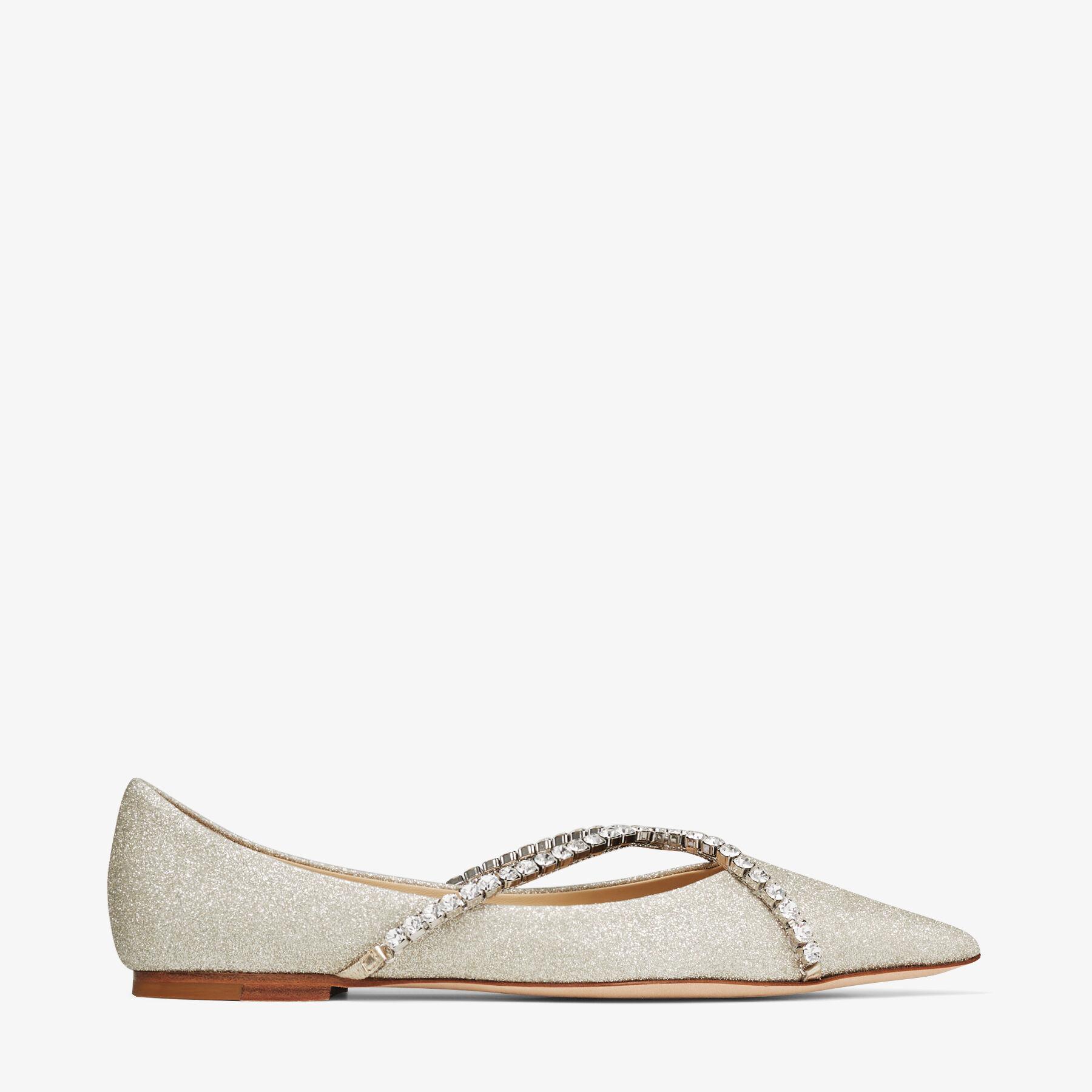 JIMMY CHOO GENEVI FLAT 38 プラチナ/クリスタル Jimmy Choo Genevi Flat in Natural | Lyst UK