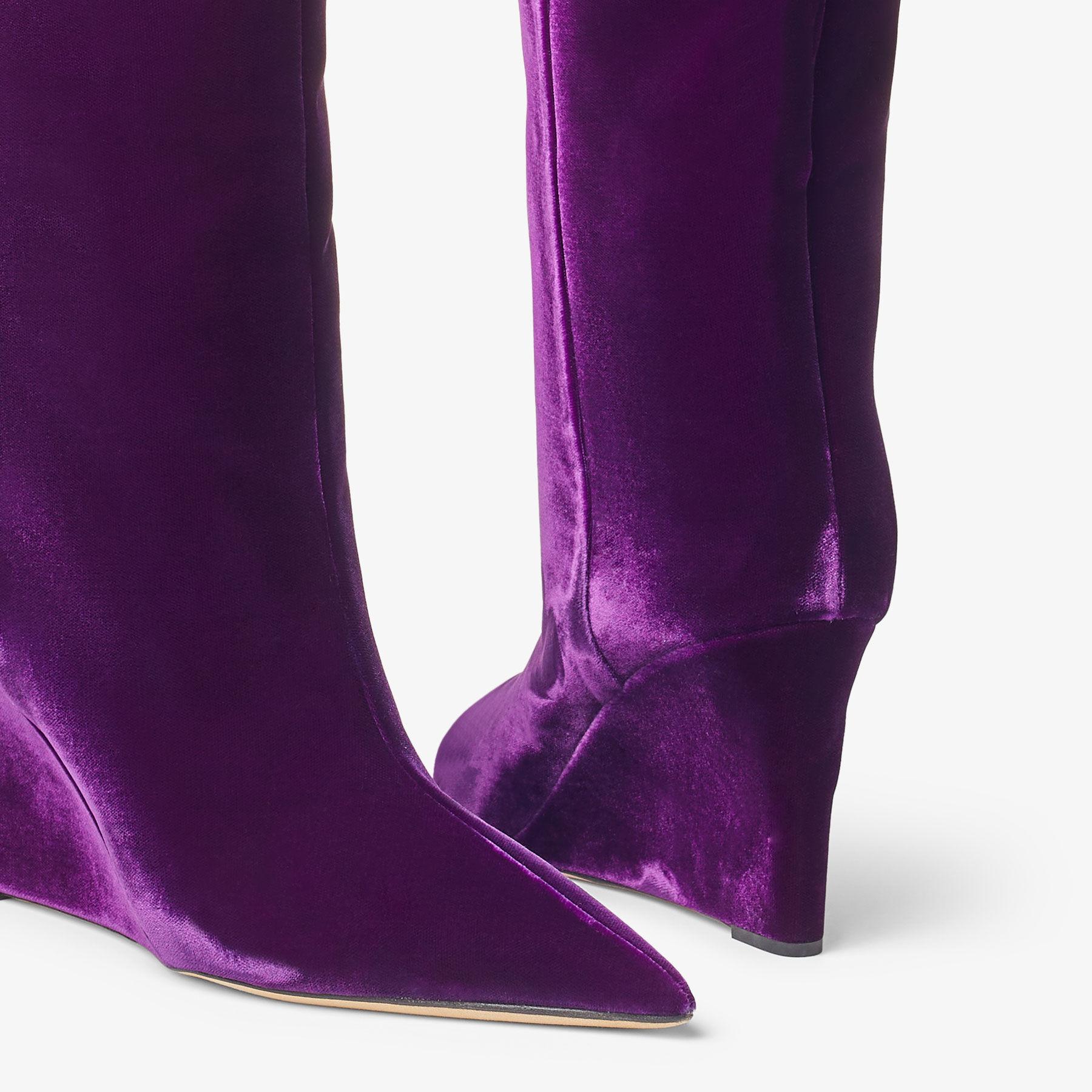 Jimmy Choo Blake 85 Velvet Wedge Boots in Purple Lyst