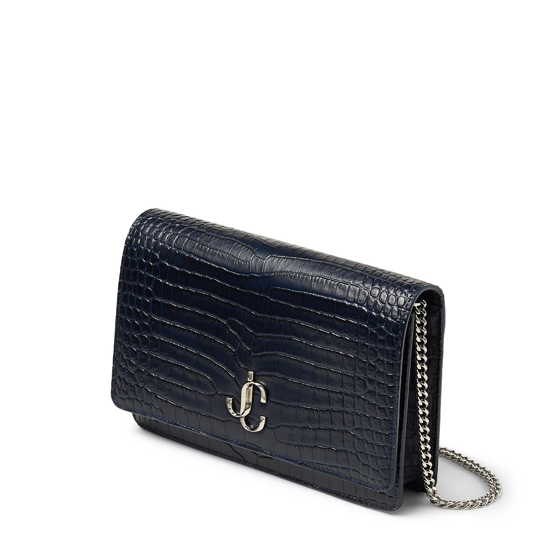 Jimmy Choo Palace Navy Croc-embossed Leather Mini Bag With Jc 
