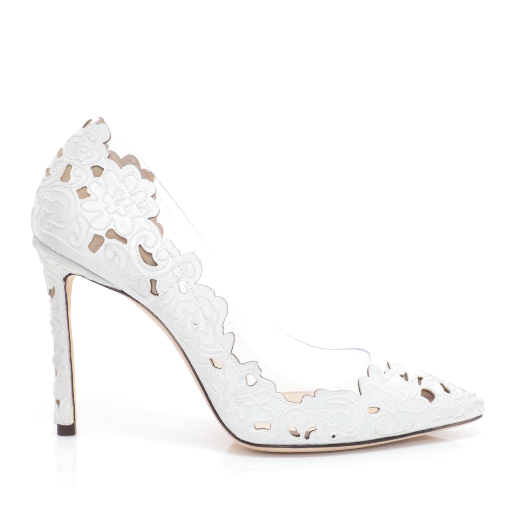 Jimmy Choo Romy 100 White And Clear Pointy Toe Pumps In Perforated 