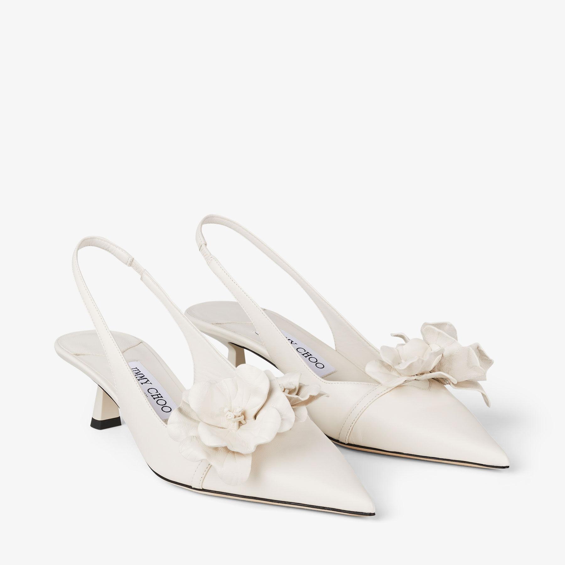 パンプス JIMMY CHOO AMITA FLOWER NAPPA LEATHER SINGLE BACK PUMPS AMITA/FLOWERS 45 | Latte Nappa Leather Sling Back Pumps with