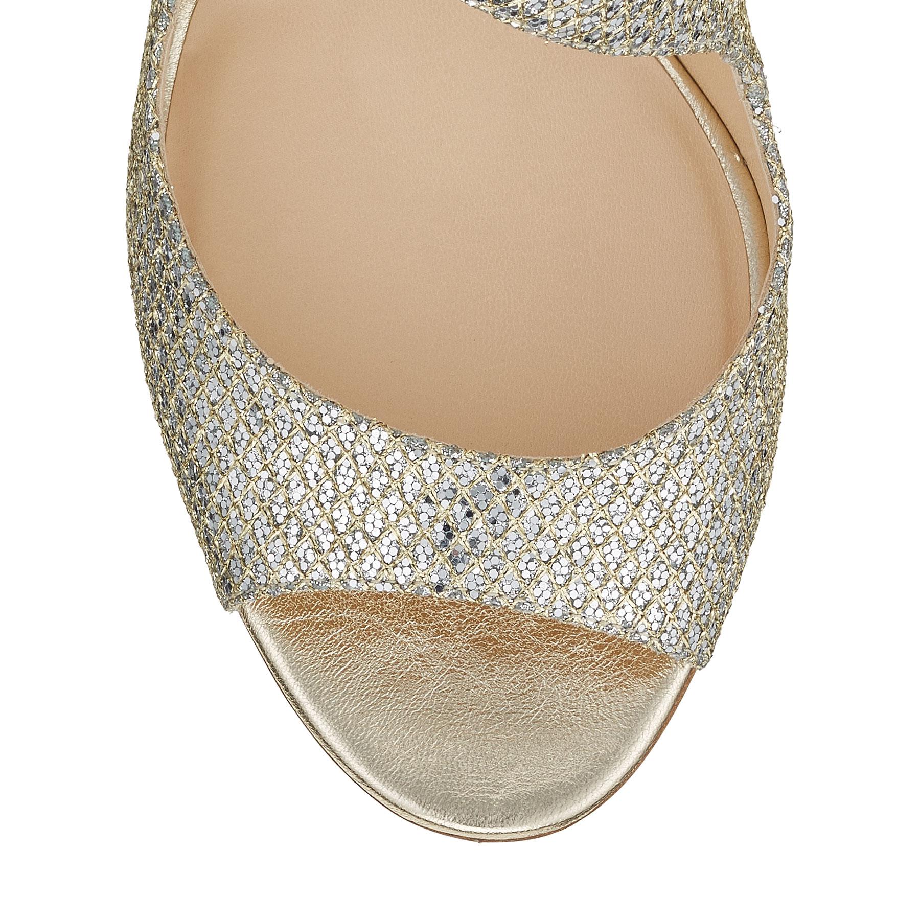 Jimmy Choo Emily 85 Champagne Glitter Heeled Sandals in Metallic