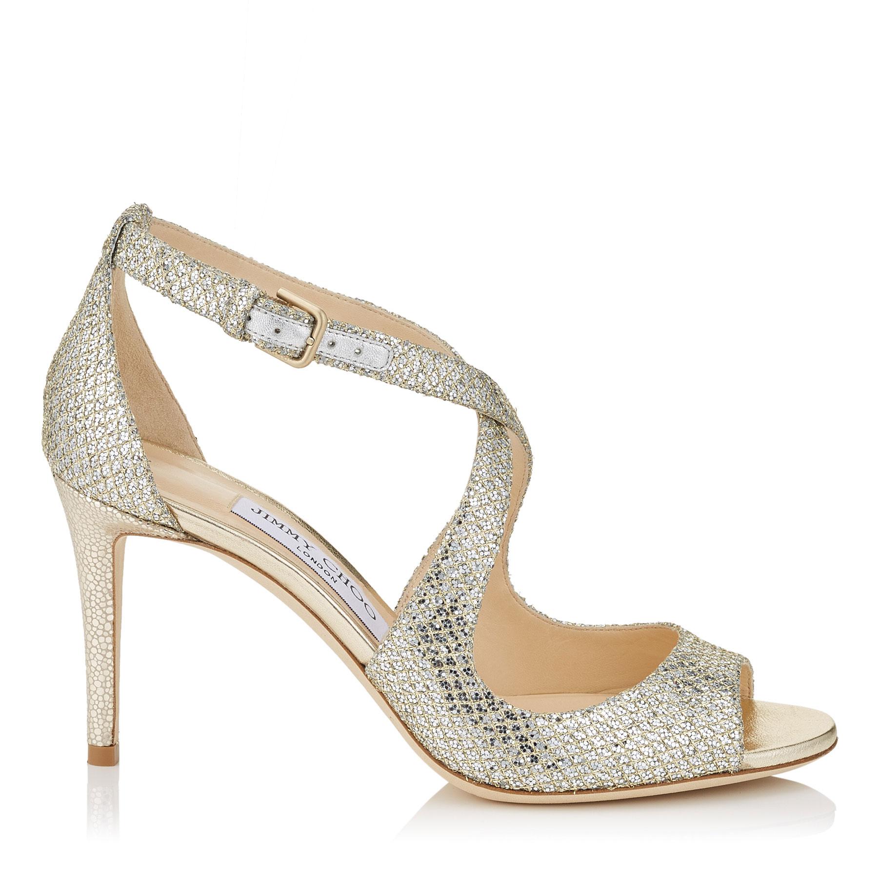 Jimmy Choo Emily 85 Champagne Glitter Heeled Sandals in Metallic | Lyst  Australia