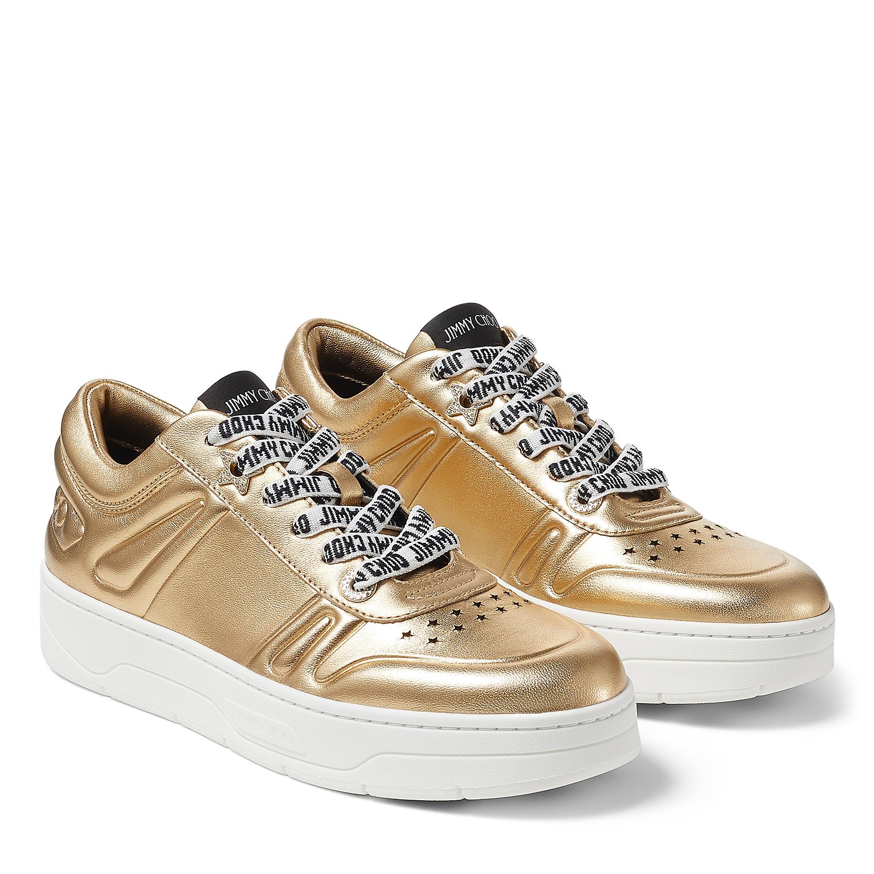 Jimmy Choo Gold Designer Leather Sneakers -hawaii/f in Metallic | Lyst