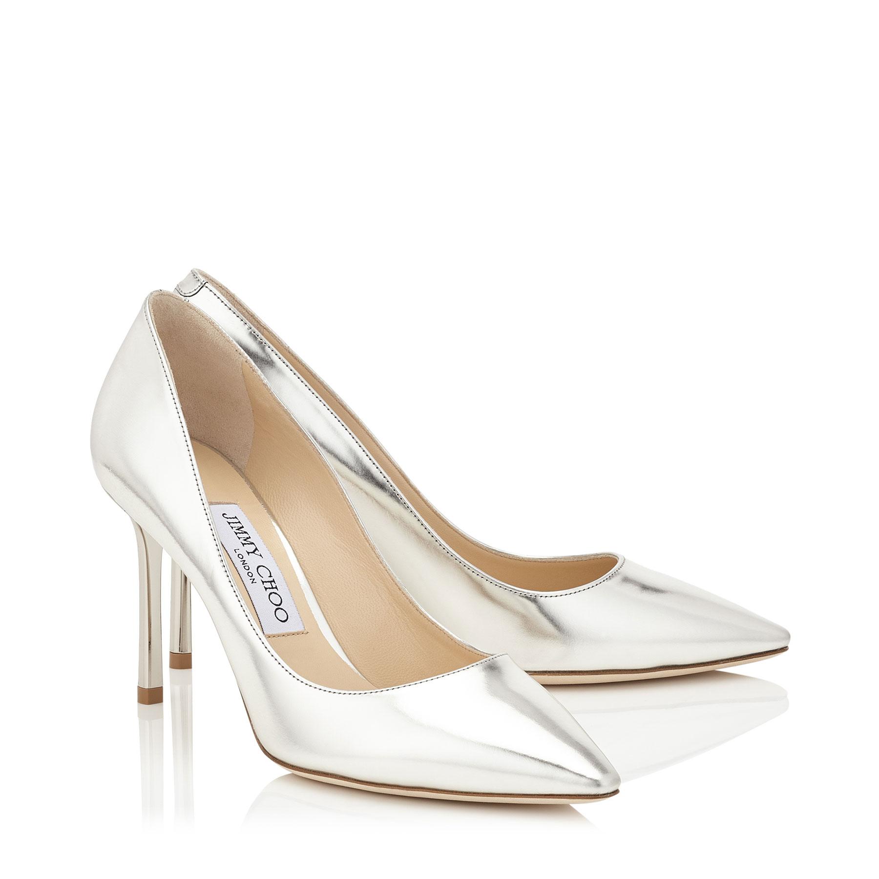 Jimmy Choo Romy 85 Silver Mirror Leather Pointy Toe Pumps in Blue | Lyst