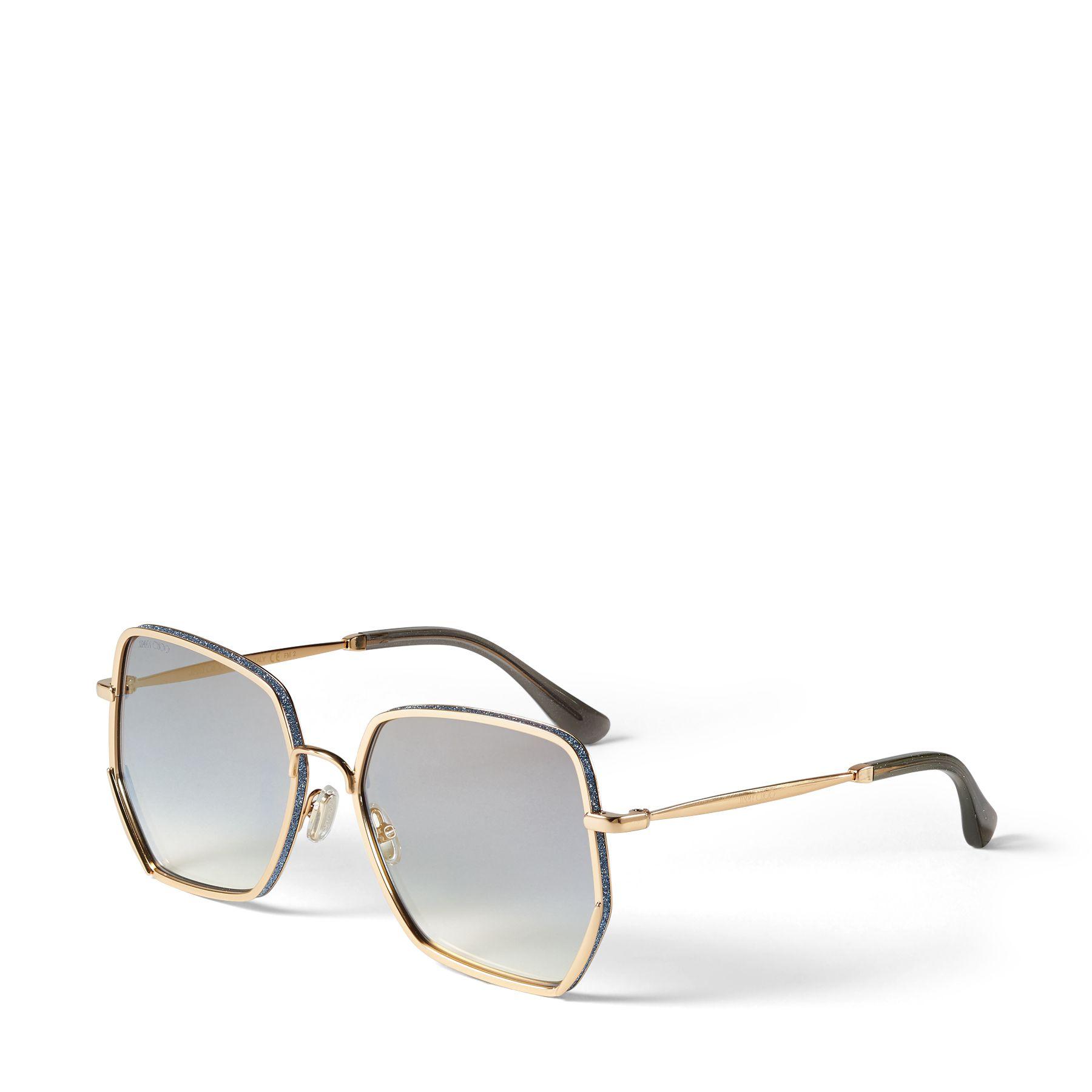 Jimmy Choo Aline Gold Squareeye Sunglasses With Blue Crystal Powder