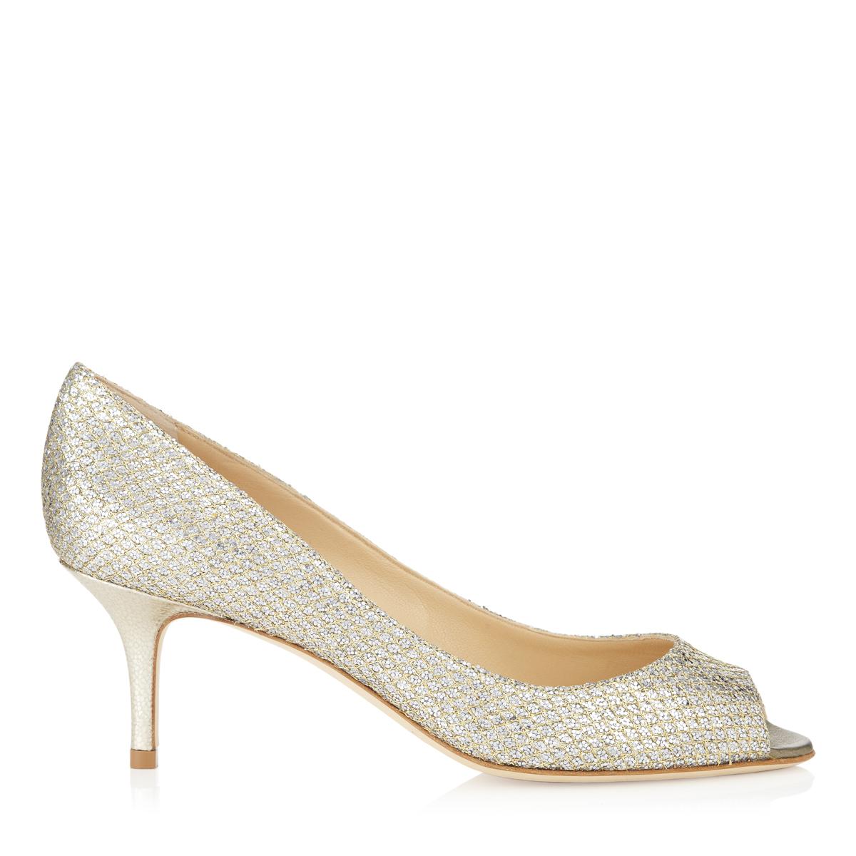 Jimmy Choo Isabel Champagne Glitter Fabric Peep Toe Pumps in Metallic - Lyst