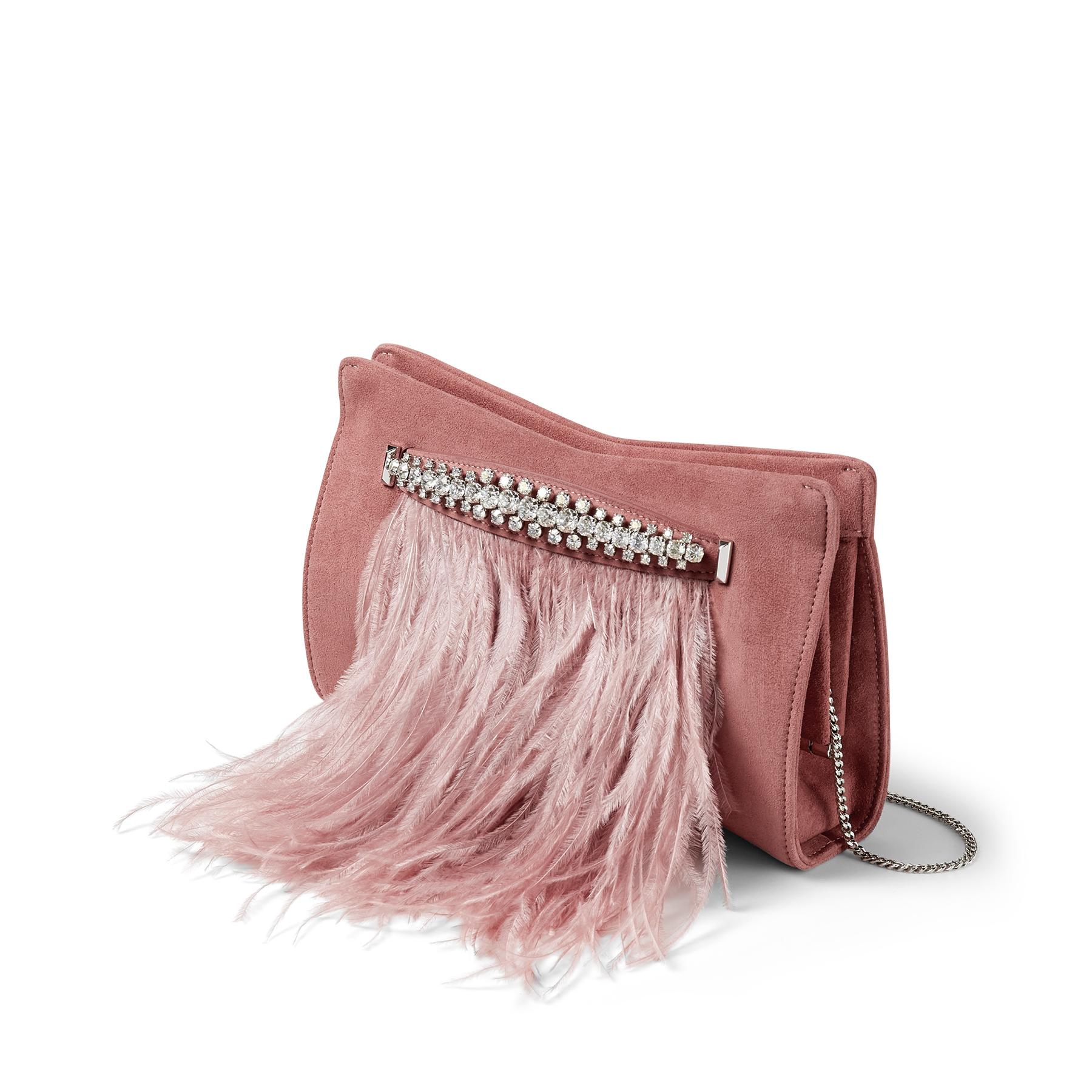 blush pink suede clutch bag