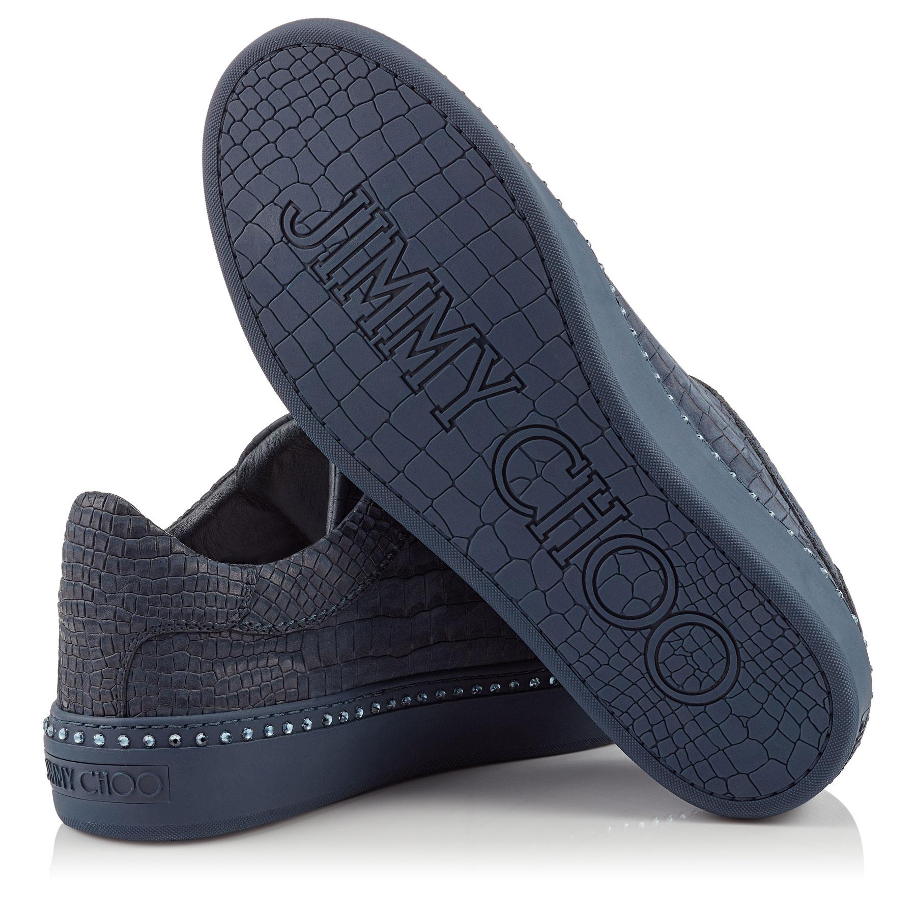 Jimmy Choo Ace Navy Crocodile Printed Nubuck Leather Low Top Trainers With  Navy Crystals Navy/navy 39 in Blue for Men | Lyst