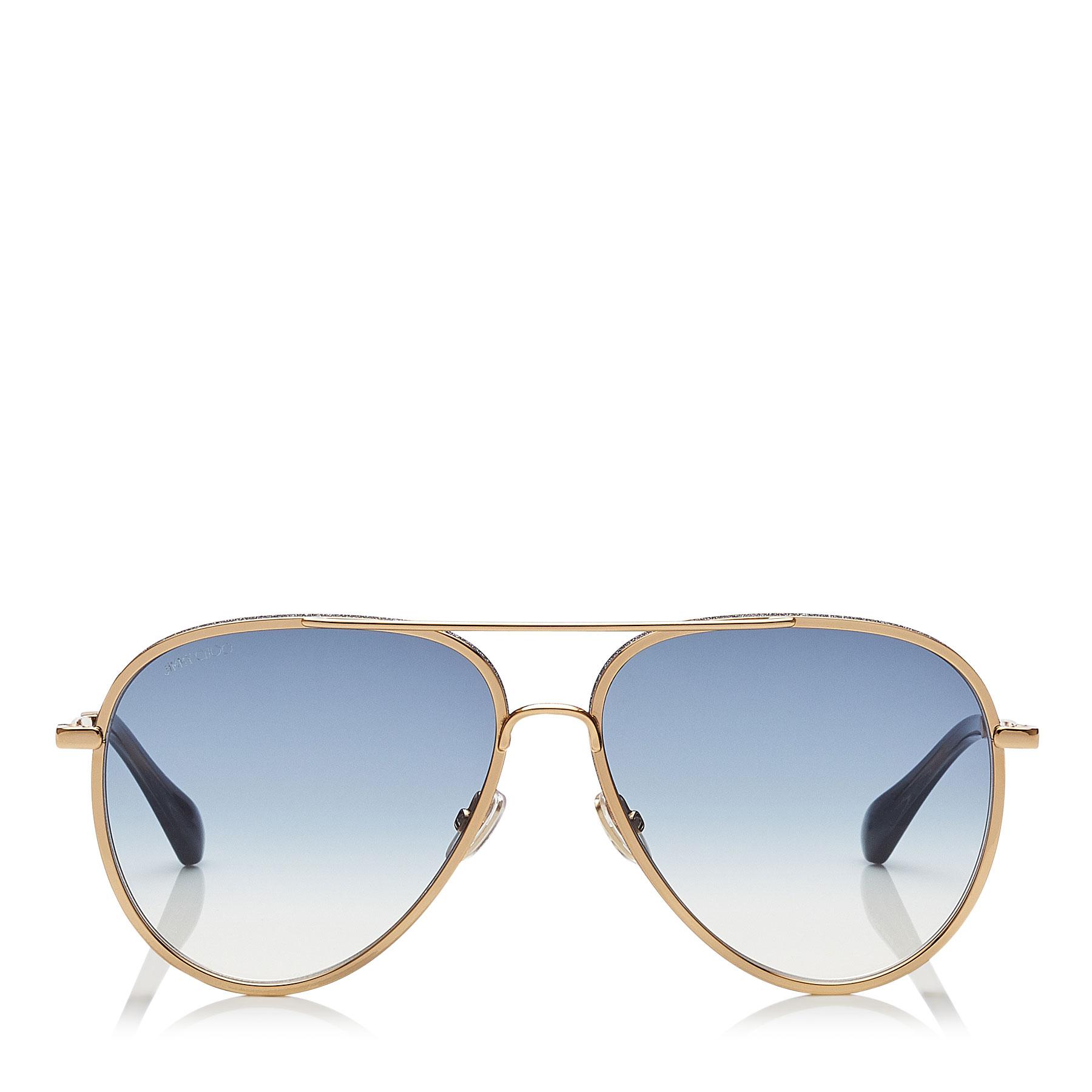Jimmy Choo Triny Dark Blue Aviator Sunglasses With Gold Metal Frame Lyst