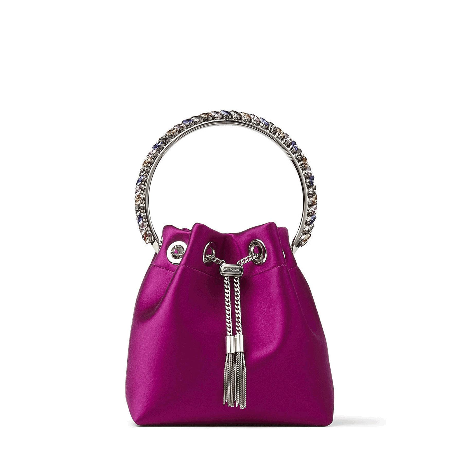 Jimmy Choo Bon Bon Magenta Satin Handbag With Multicolour Crystal Bracelet  Top Handle in Purple | Lyst