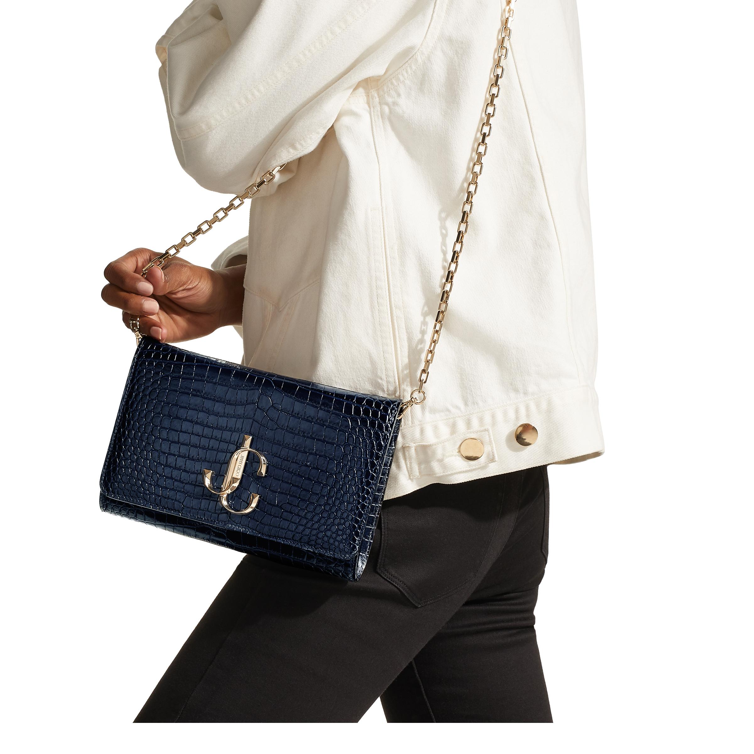 Jimmy Choo Varenne Clutch Navy Croc Embossed Leather Clutch Bag With Jc  Logo in Blue | Lyst