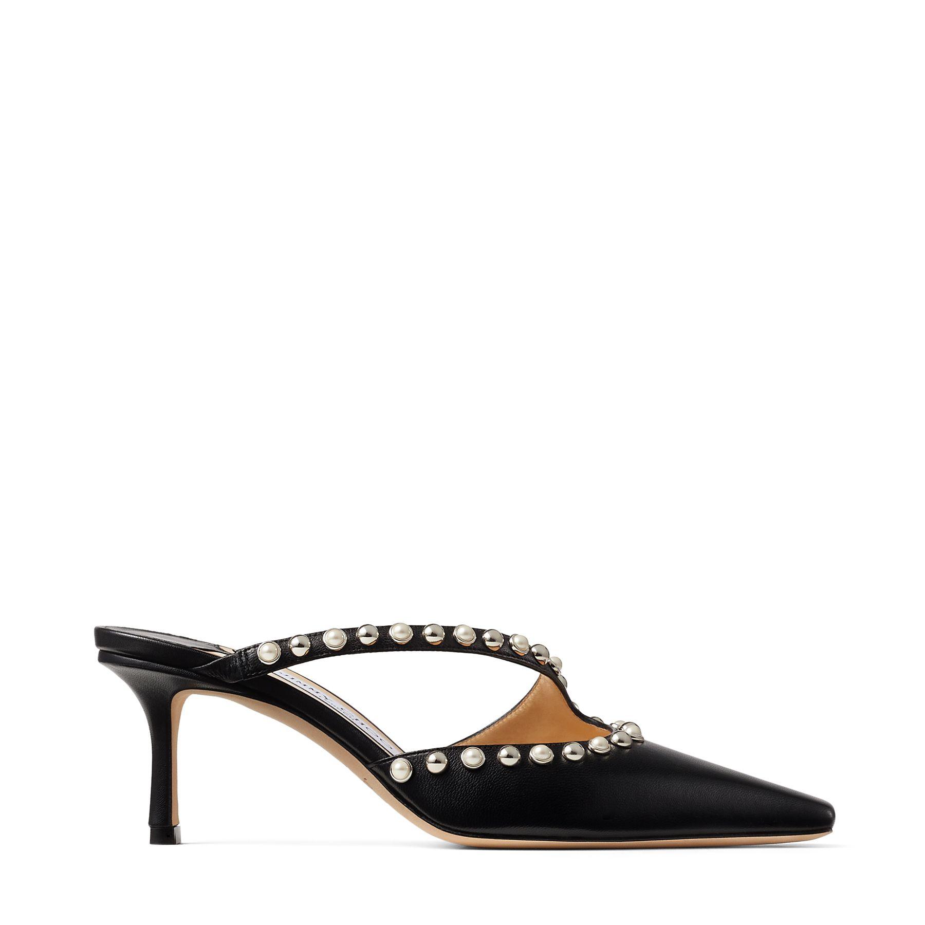 Jimmy Choo Ros 65 Black Nappa Leather Mules With Silver Dome Studs 
