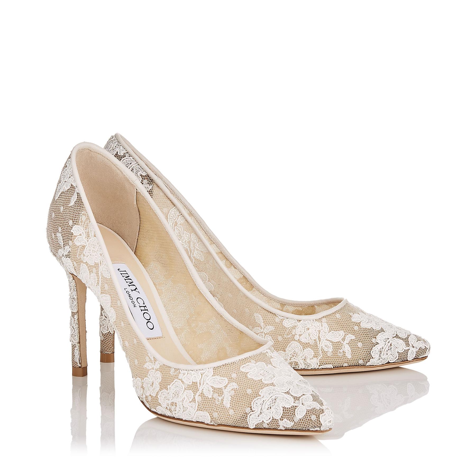 Jimmy Choo Romy 100 Ivory Floral Lace Pointy Toe Pumps Ivory 35.5 in ...