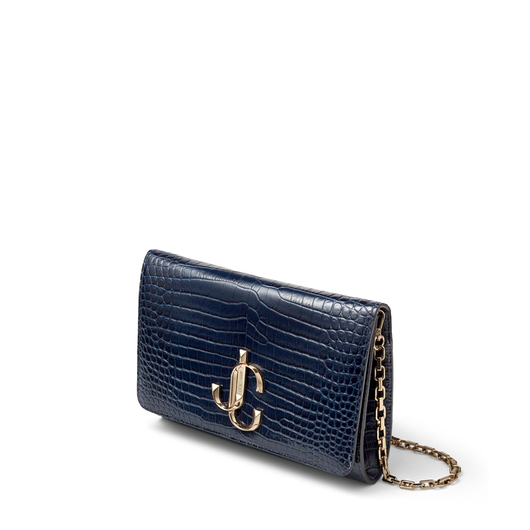 Jimmy Choo Varenne Clutch Navy Croc Embossed Leather Clutch Bag With Jc  Logo in Blue | Lyst