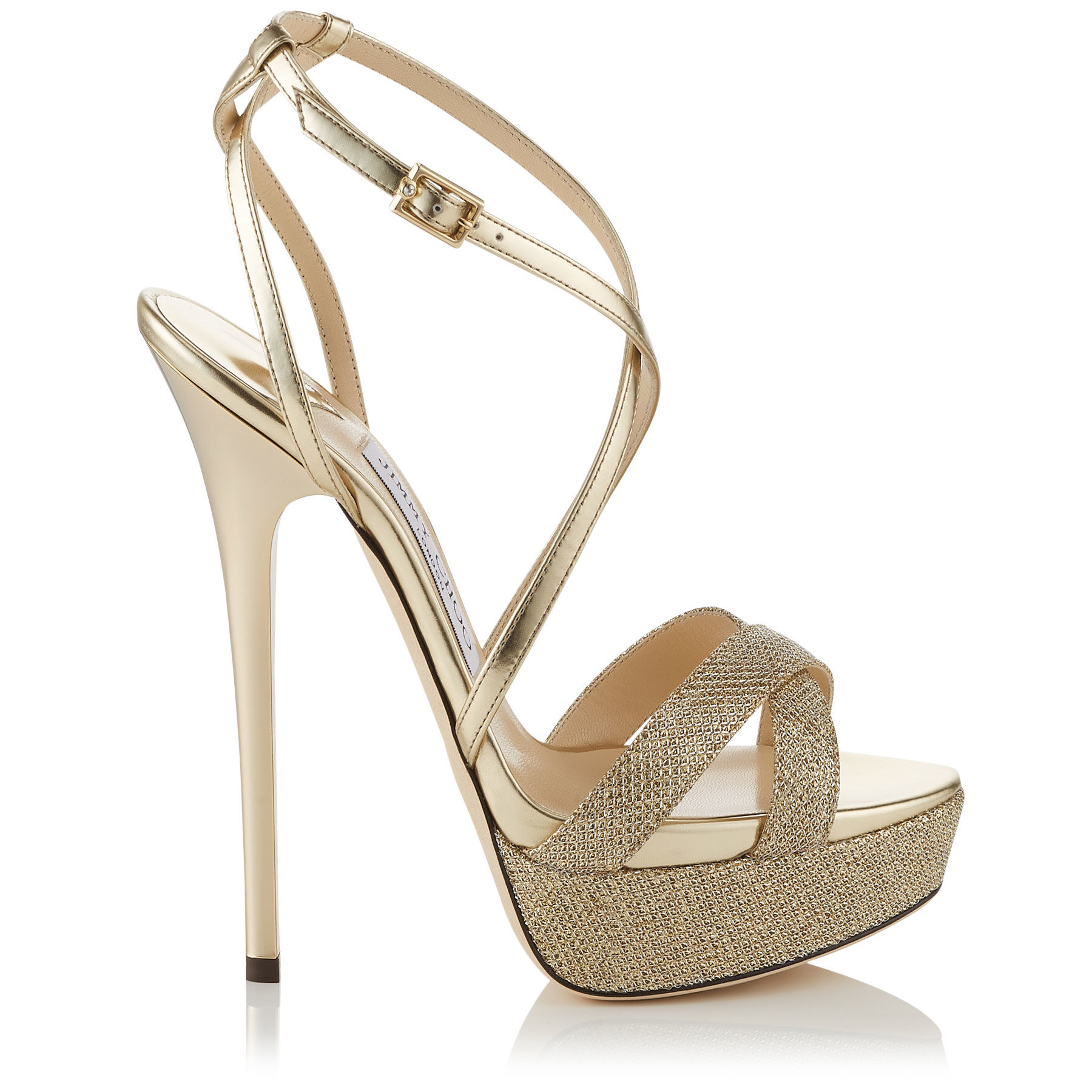 Jimmy Choo Liddie 145 Gold Lamé Glitter And Mirror Leather Platform ...