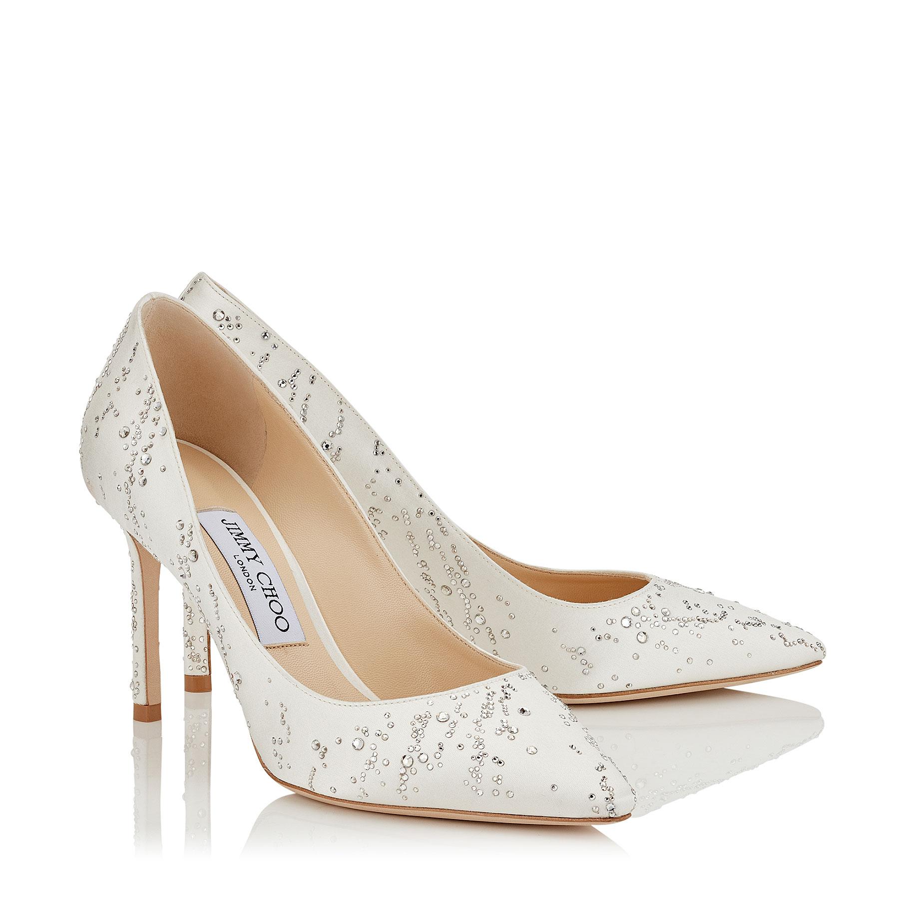 Jimmy Choo Romy 85 Crystal Satin Pumps in Ivory Crystal (White) - Lyst