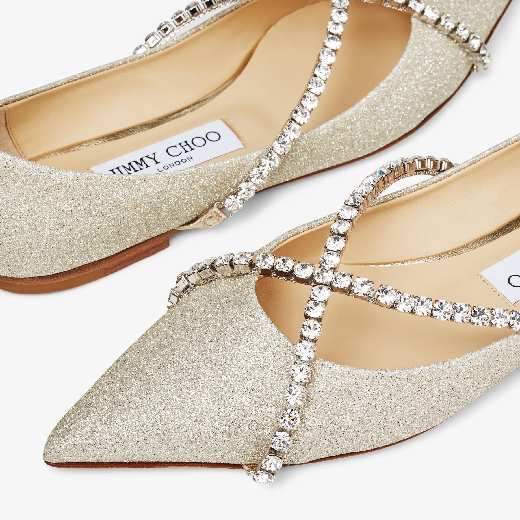JIMMY CHOO GENEVI FLAT 38 プラチナ/クリスタル Jimmy Choo Genevi Flat in Natural | Lyst UK