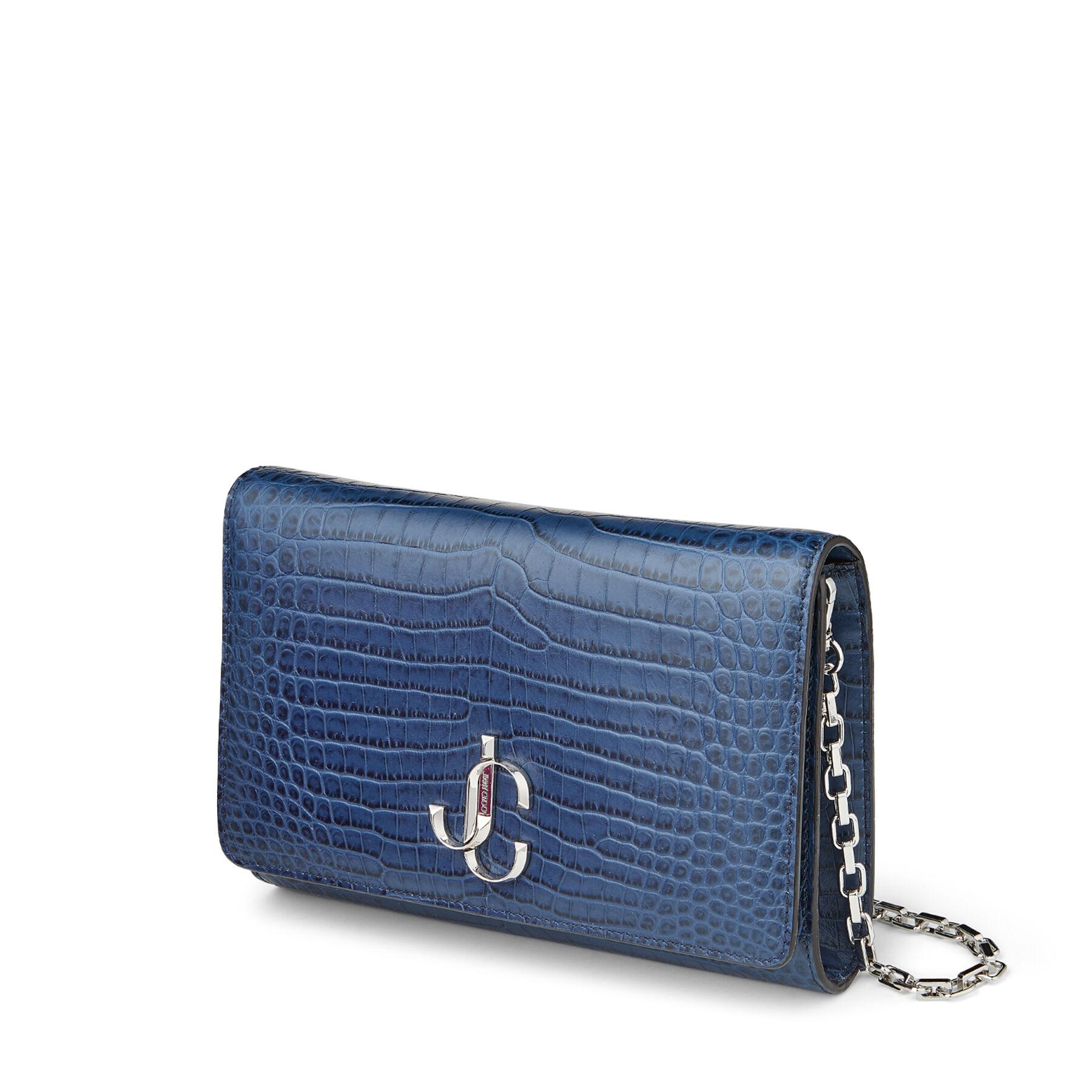 Jimmy Choo Varenne Clutch Navy Croc Embossed Leather Clutch Bag With Jc Logo in Blue Lyst Australia