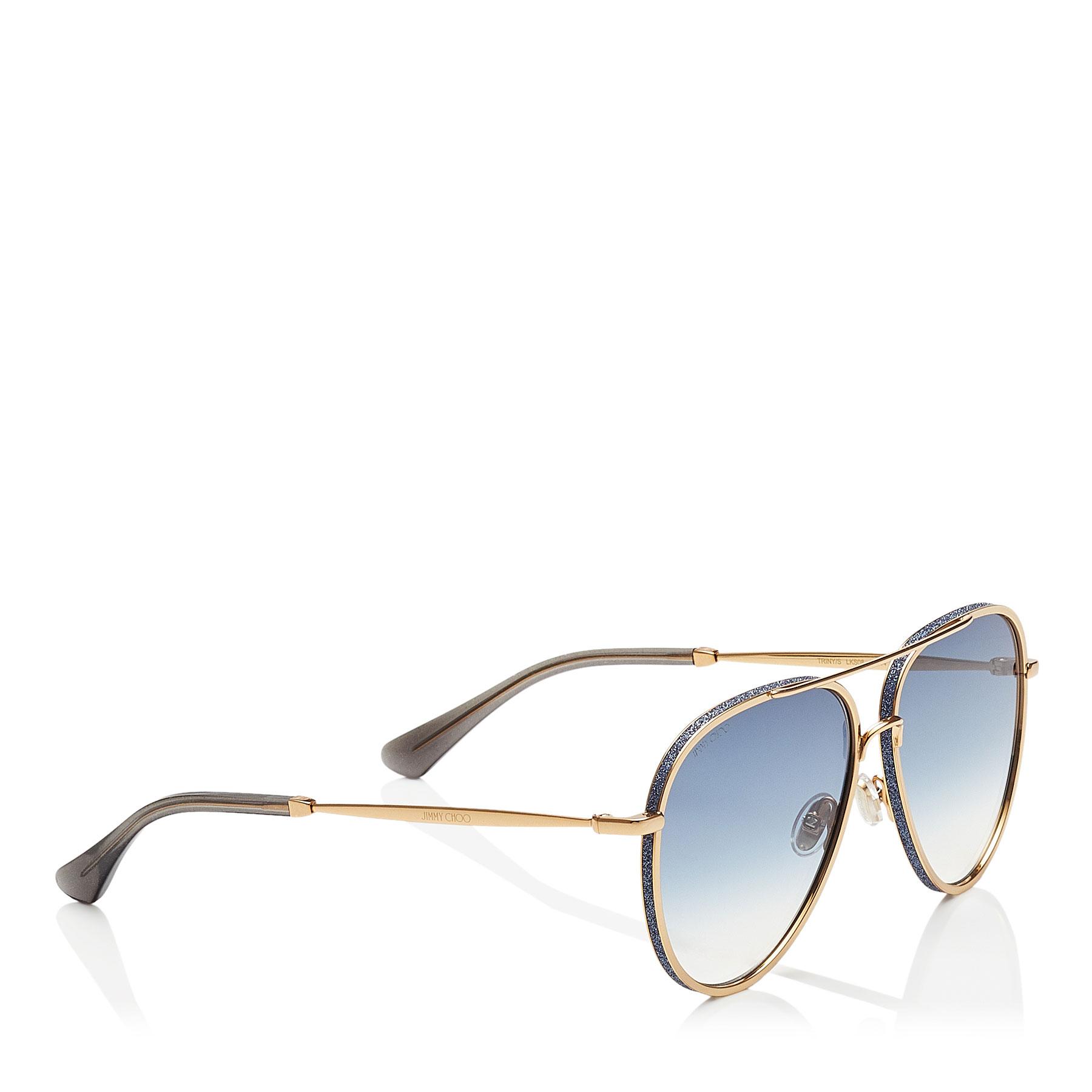 Jimmy Choo Triny Dark Blue Aviator Sunglasses With Gold Metal Frame Lyst