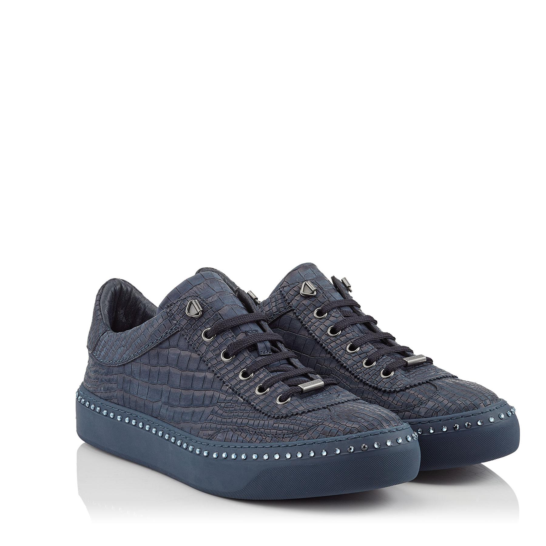 Navy run sneakers in patent crocodile