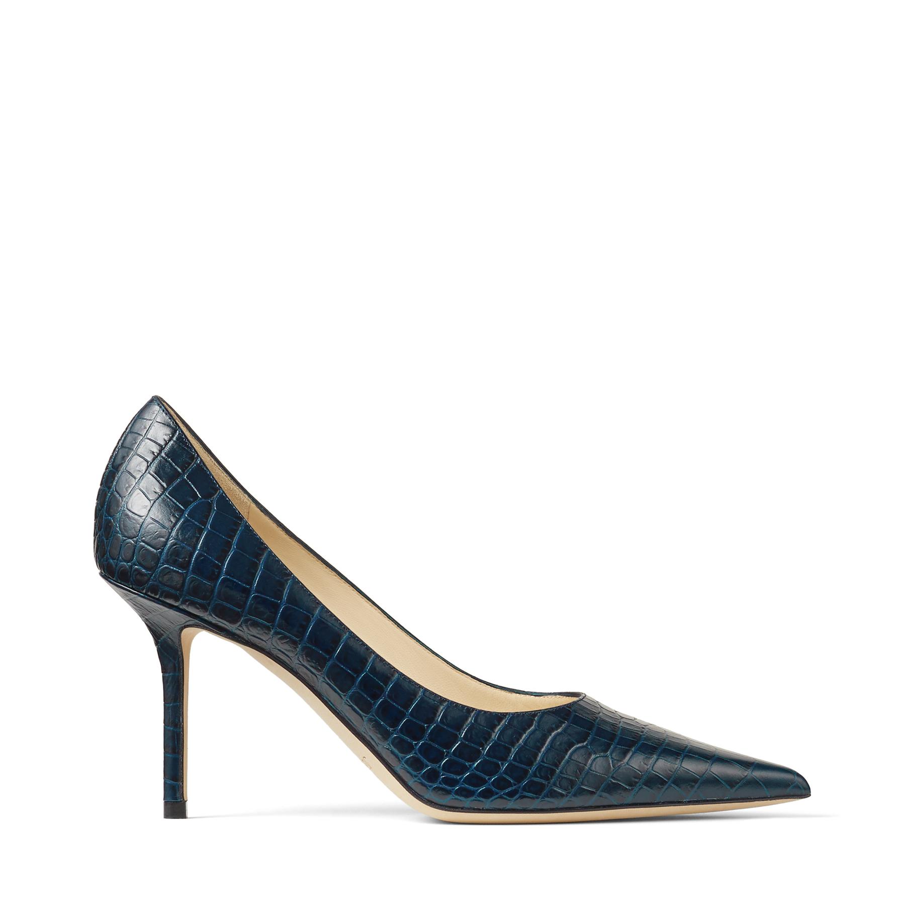 Jimmy Choo Love 85 Navy Croc Embossed Leather Pumps With Jc Logo in Blue - Lyst