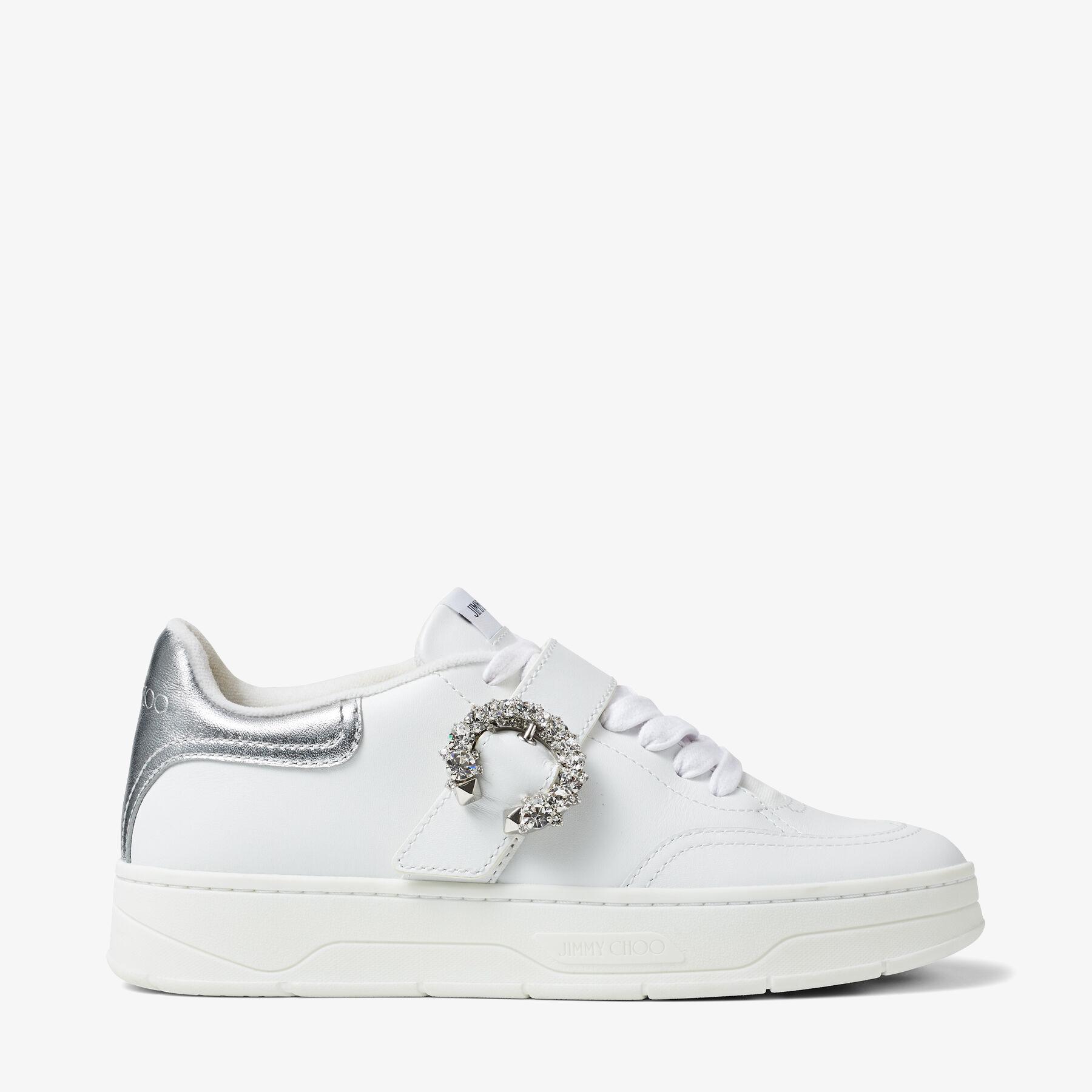Jimmy Choo Leather Osaka Lace Up in v White/Silver/Crystal (White 