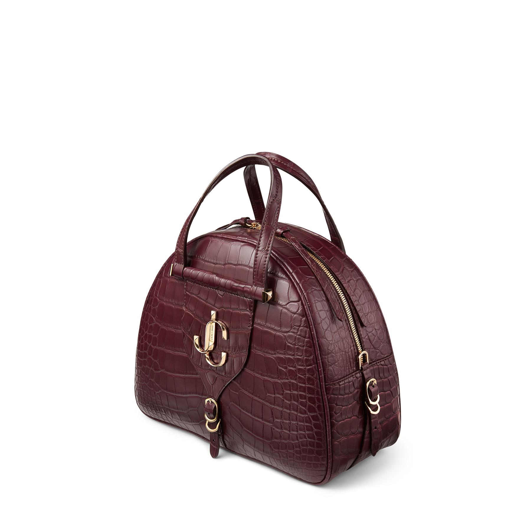 Jimmy Choo Varenne Bowling/m Bordeaux Crocodile Bowling Bag With