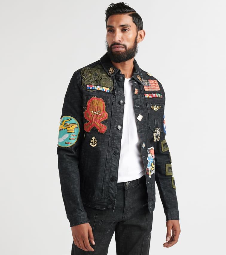 black patched denim jacket