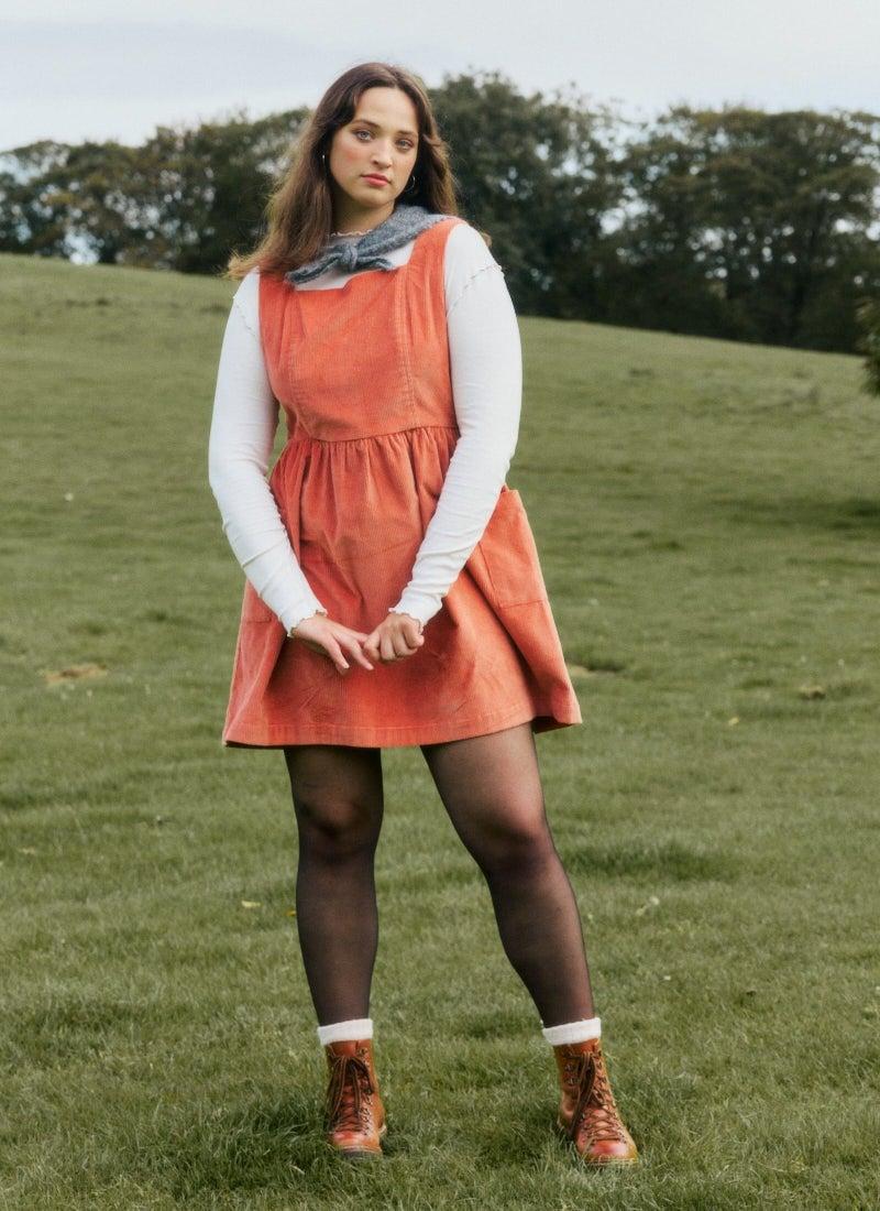 orange pinafore dress Womens Solid Color Cotton Overalls Dress Low Open Back Skirtall Jumper Mini Dress  Pinafore with Pockets Orange M(M)