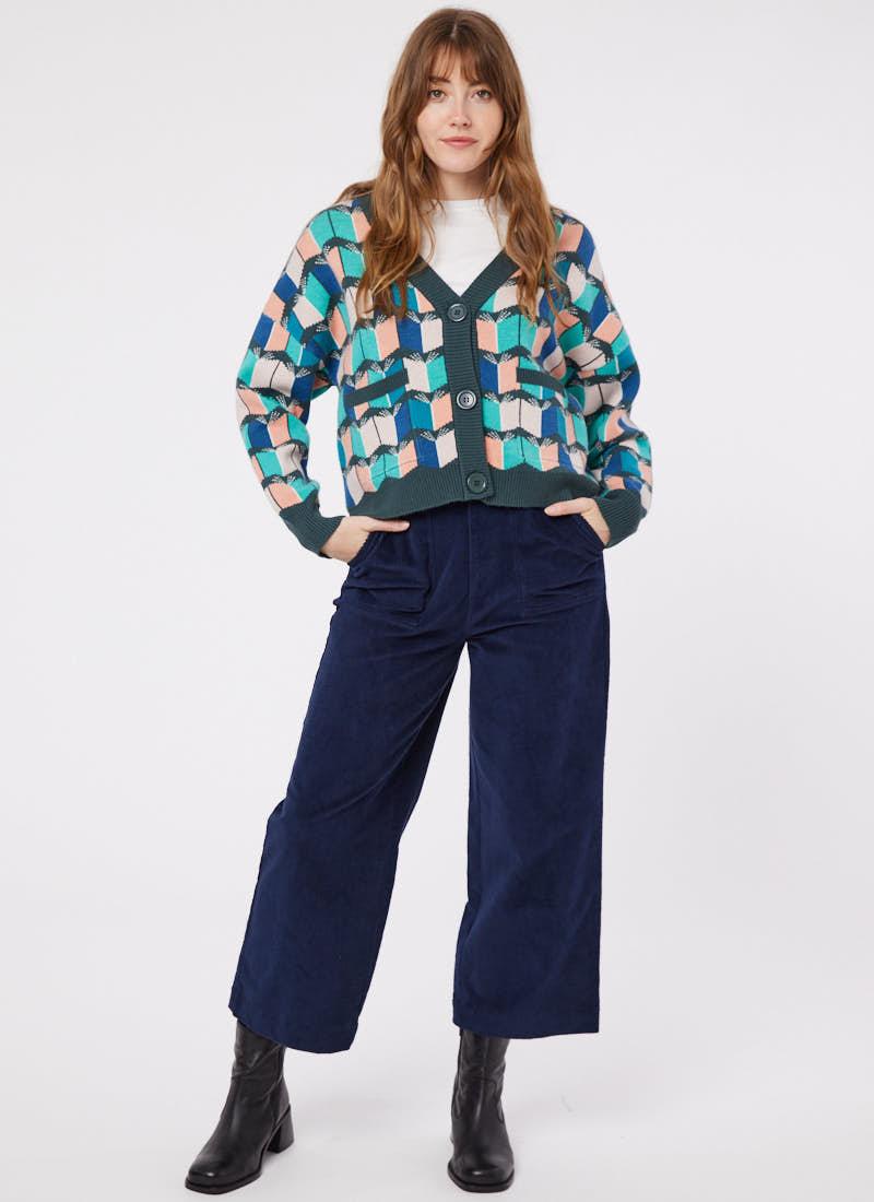 Cardigan Joanie Femme Taille L - Multicolore, Motif Géométrique, Viscose