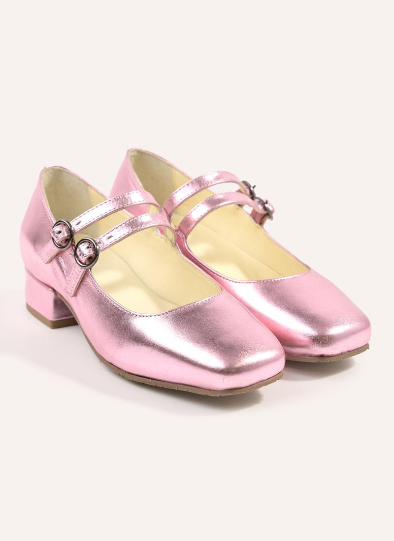 Joanie Clothing Paris Metallic Leather Mary Jane Shoes in Pink