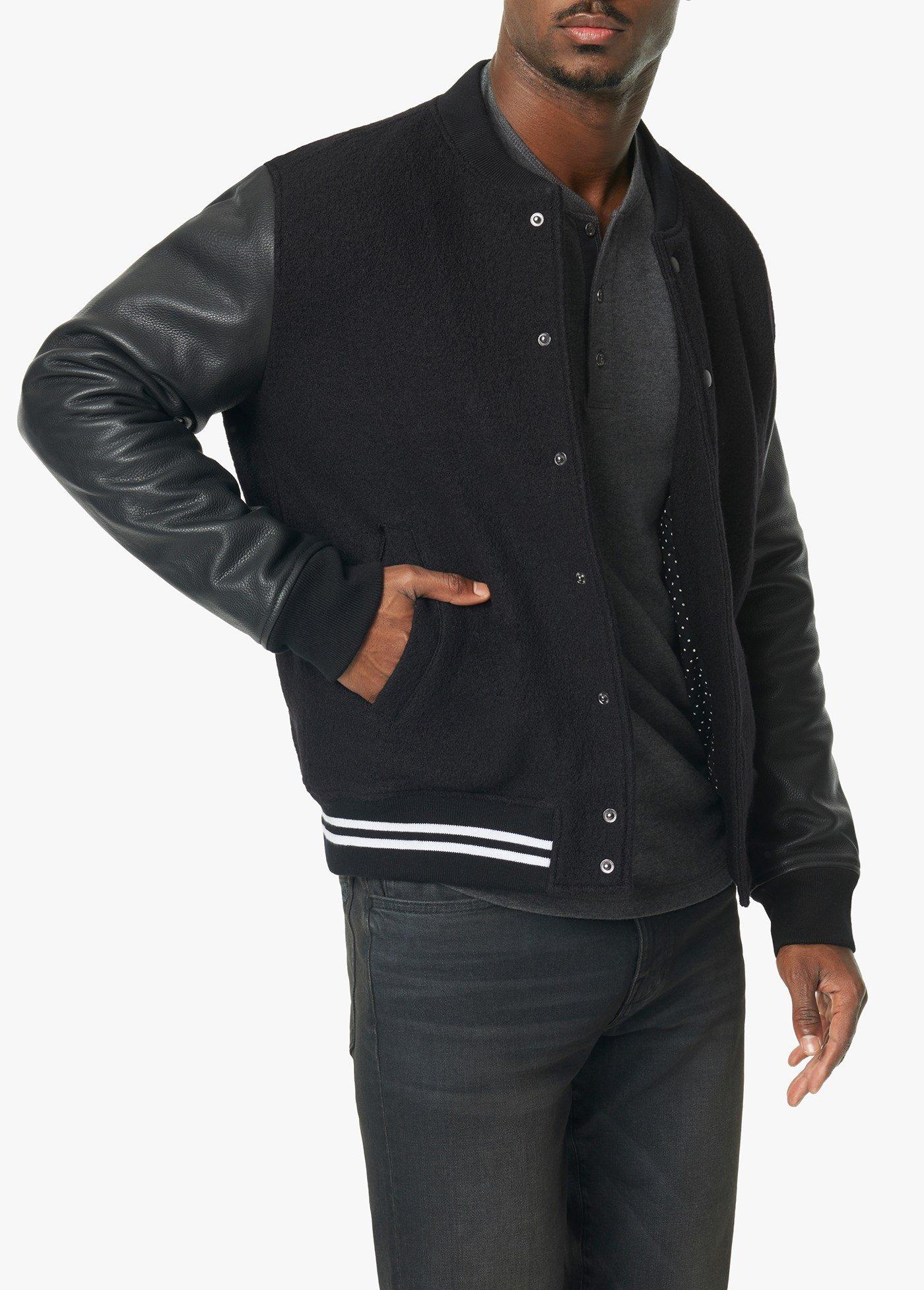 leather wool bomber jacket