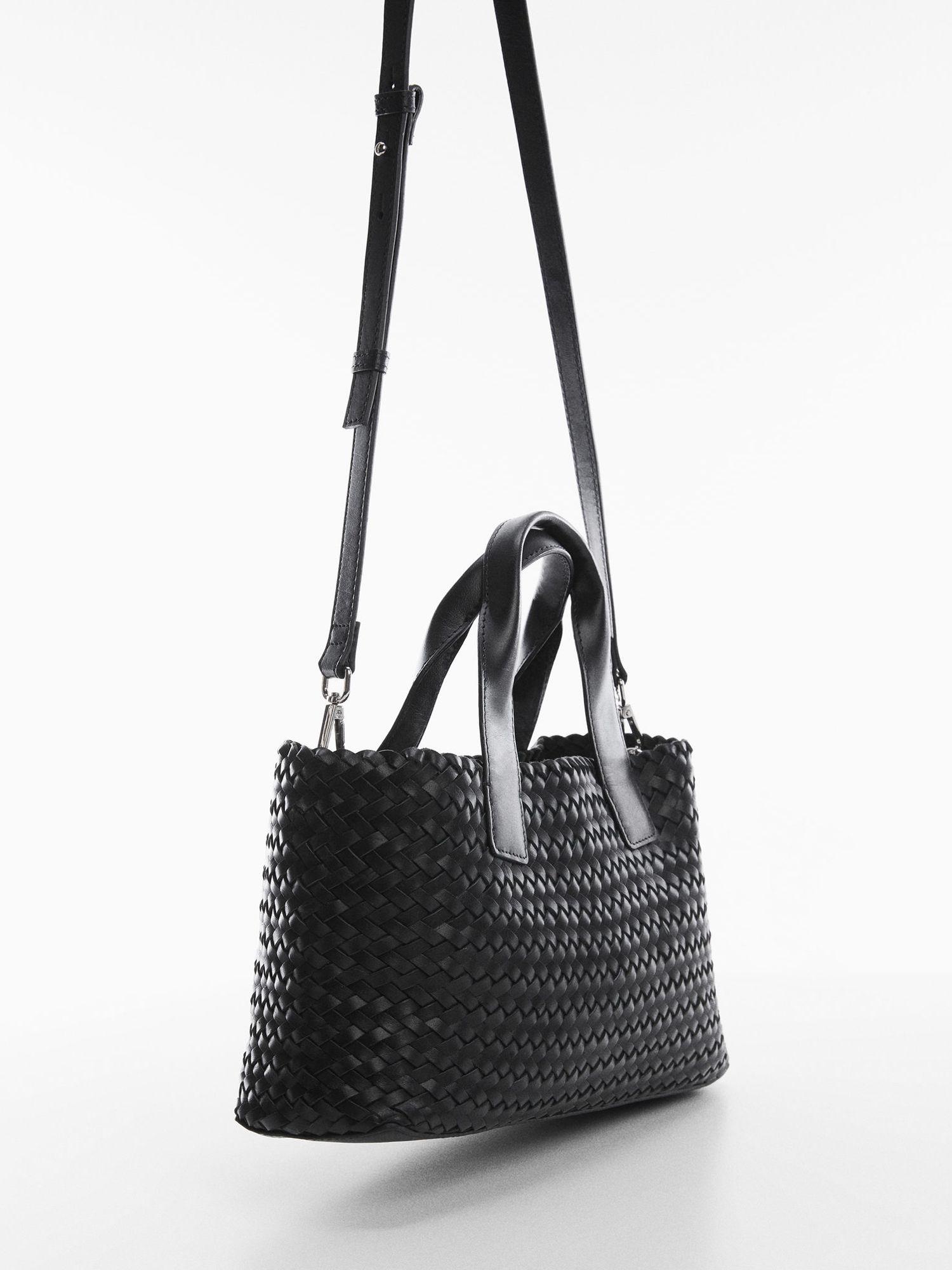 Mango Gardenia Woven Leather Tote Bag in Black | Lyst UK