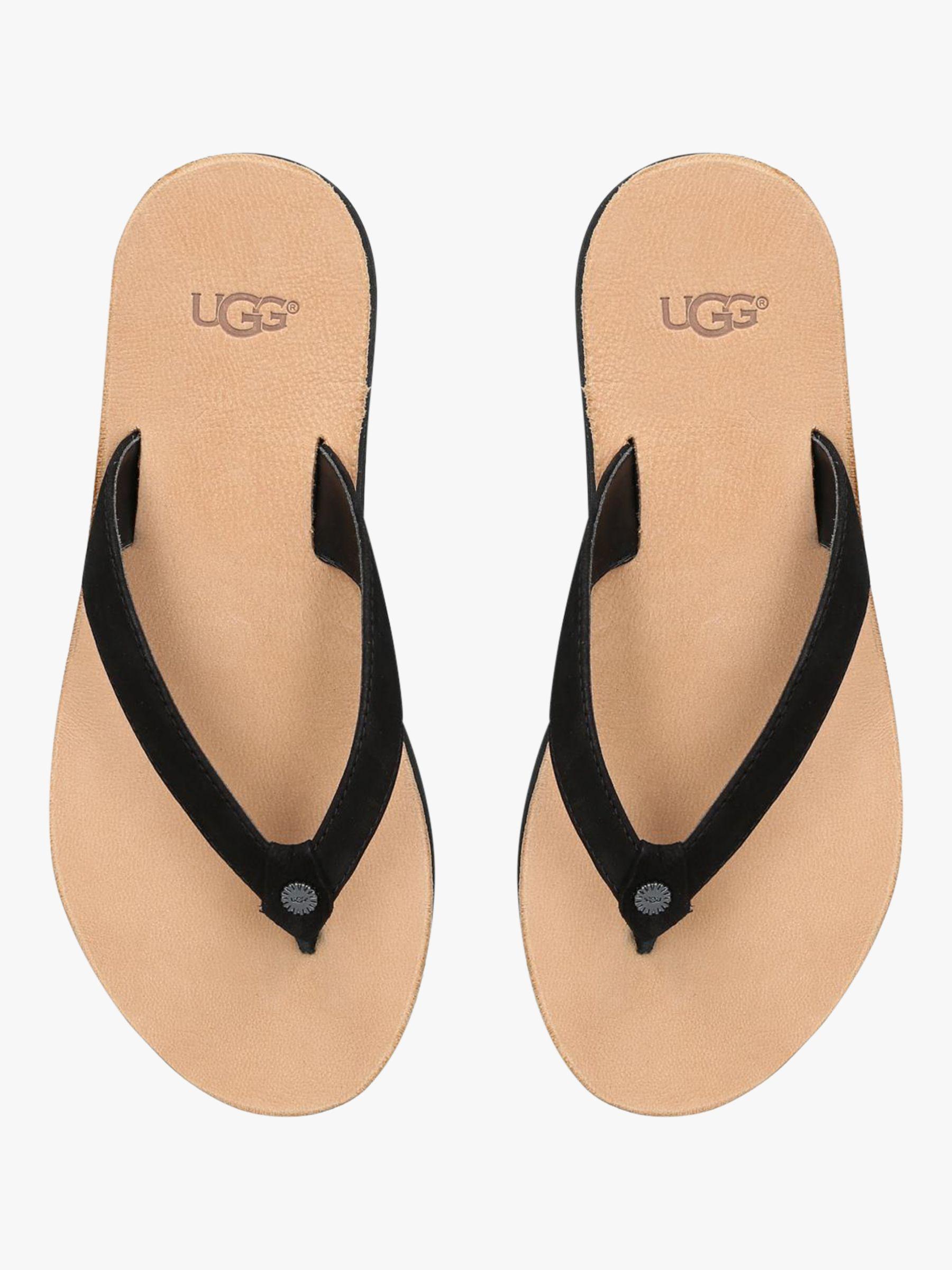 UGG Leather Tawney Flip Flops in Black Leather (Black) - Save 40% | Lyst UK