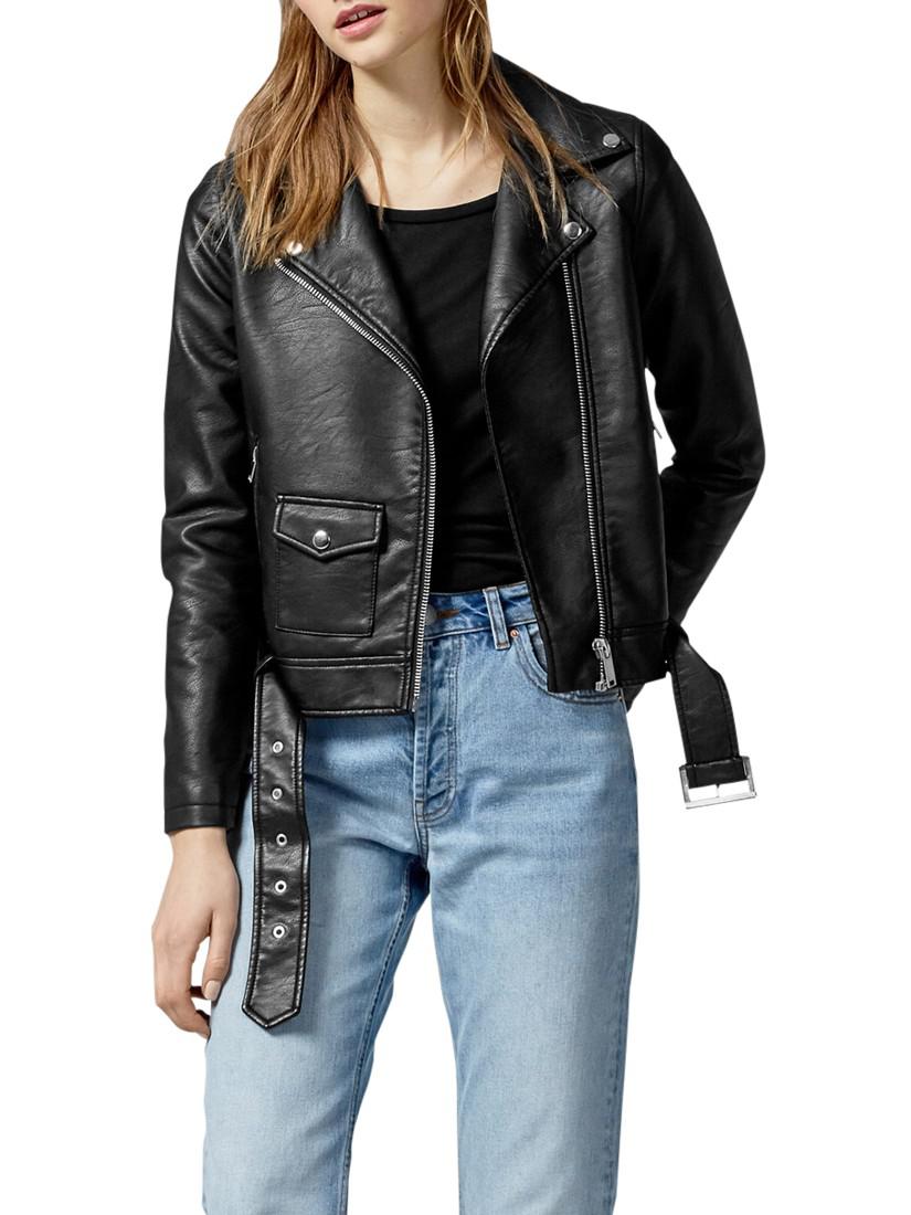 Warehouse Biker Jacket In Faux Leather In Black Images