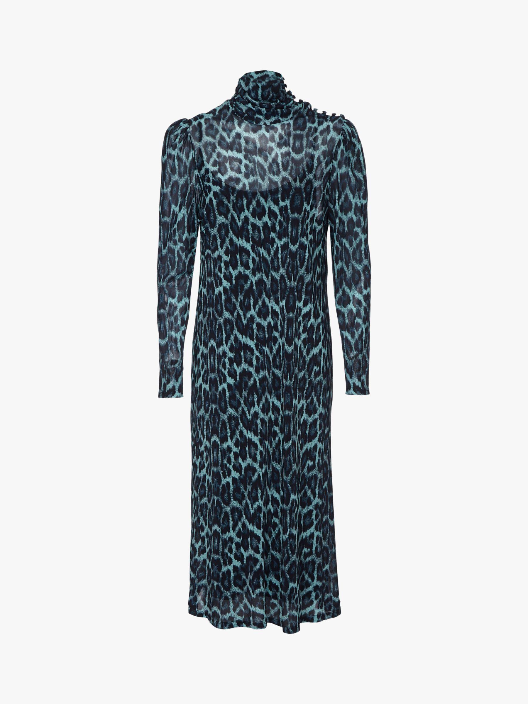 Ghost Satin Nadia Dress in Blue Leopard 