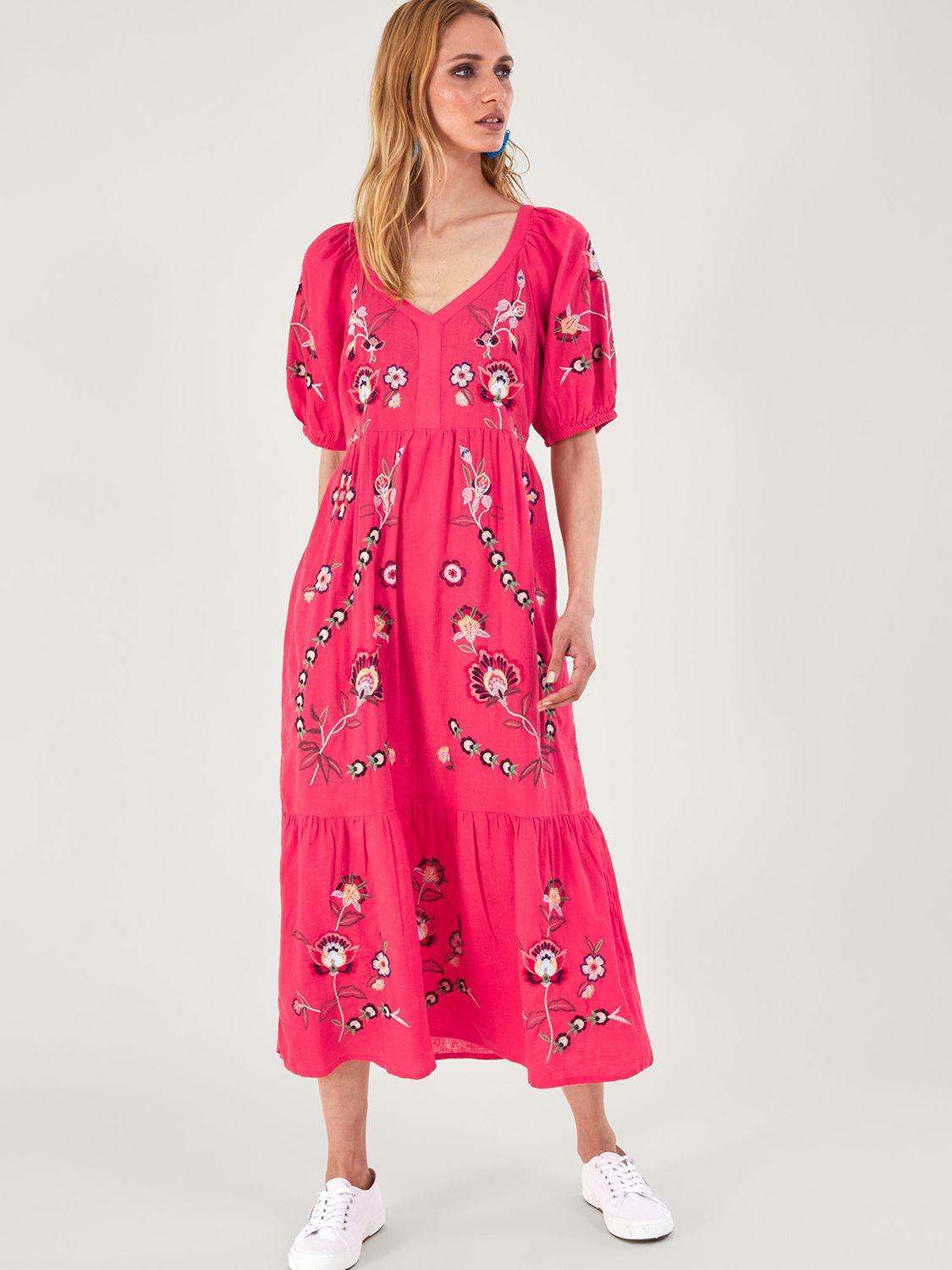 Monsoon Embroidered Linen Blend Midi Dress in Pink Lyst UK