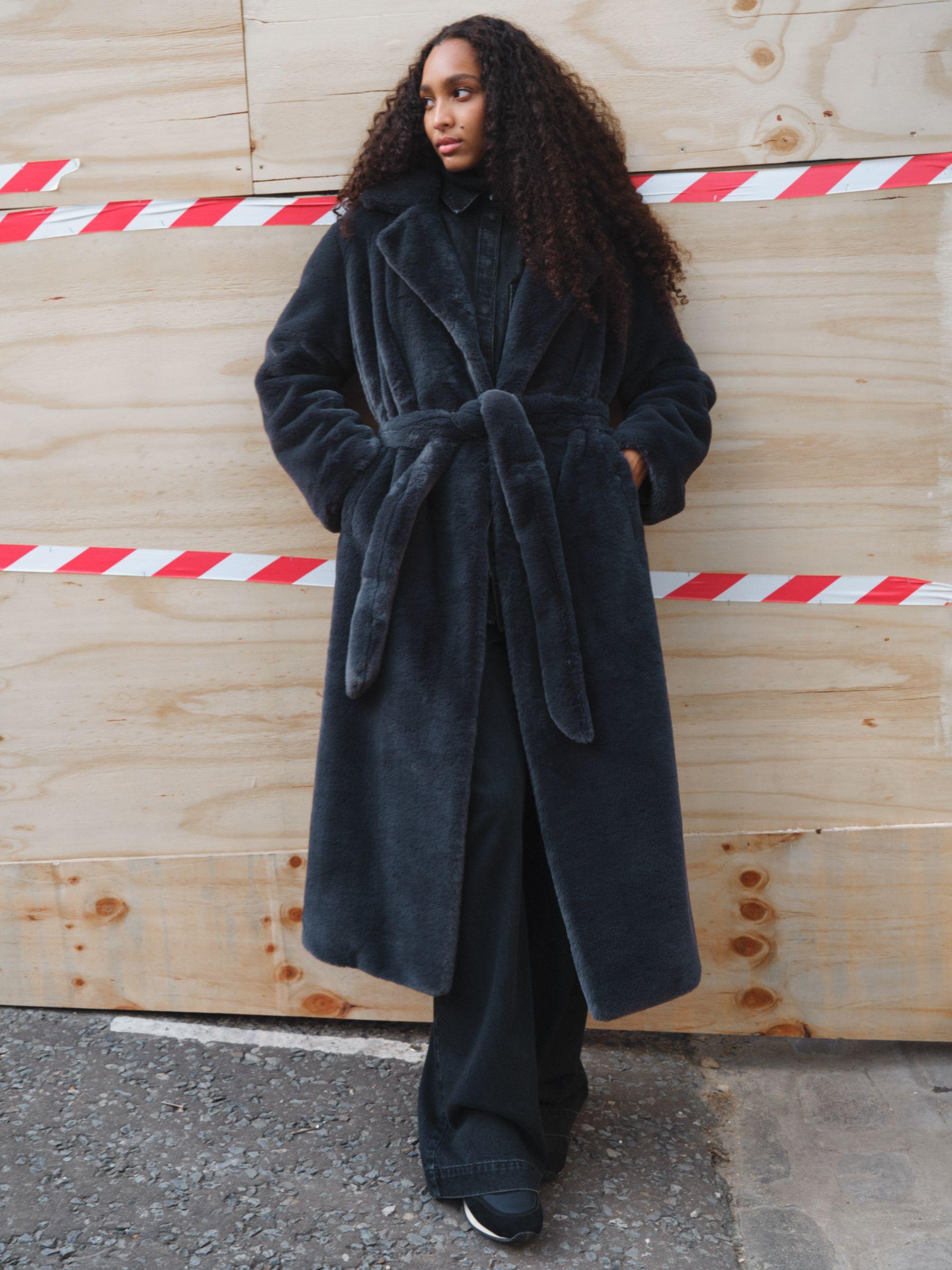 Hush Jolene Long Teddy Coat in Black | Lyst UK