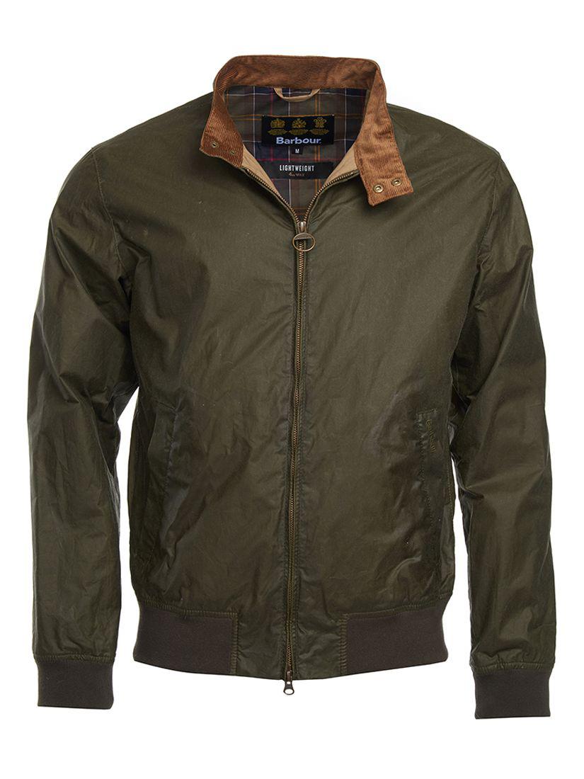 Barbour Royston Waxed Cotton Lightweight Harrington Jacket in Green for