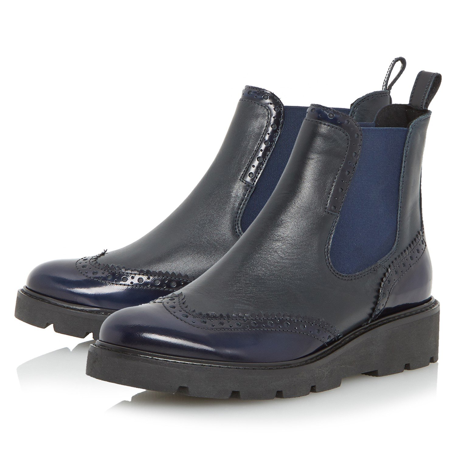 Dune Leather Pacey Flatform Brogue Chelsea Boots in Navy (Blue) - Lyst