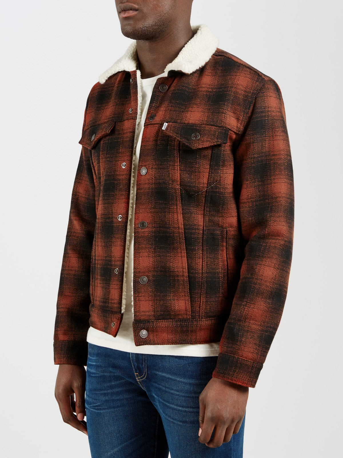 levis sherpa jacket plaid