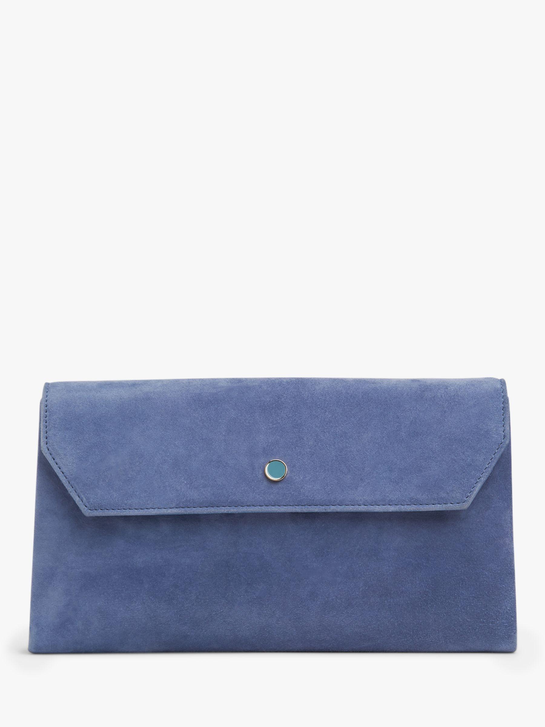 powder blue suede clutch bag
