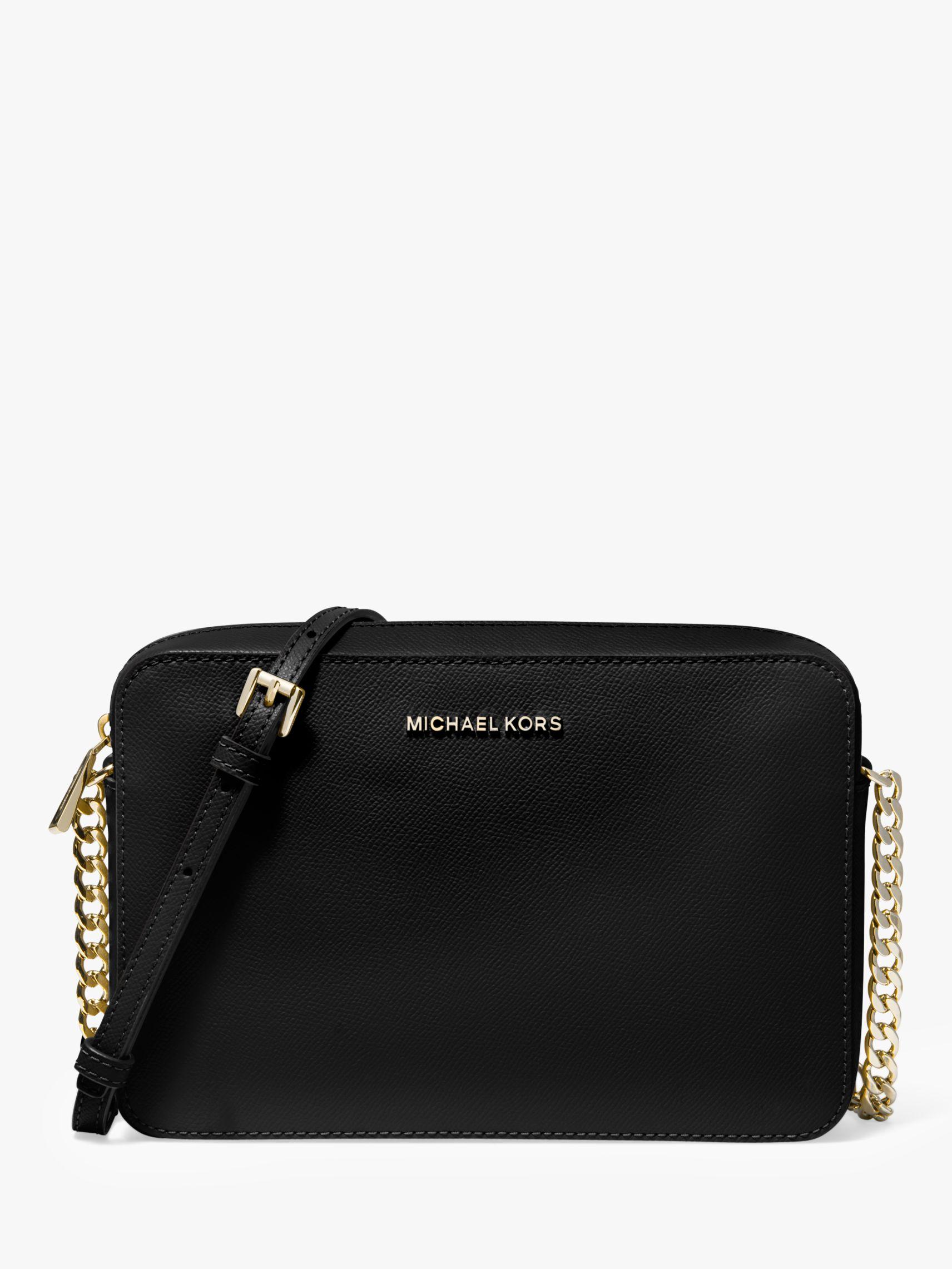 Michael Kors Jet Set Large Saffiano Leather Crossbody Bag in Black/Gold