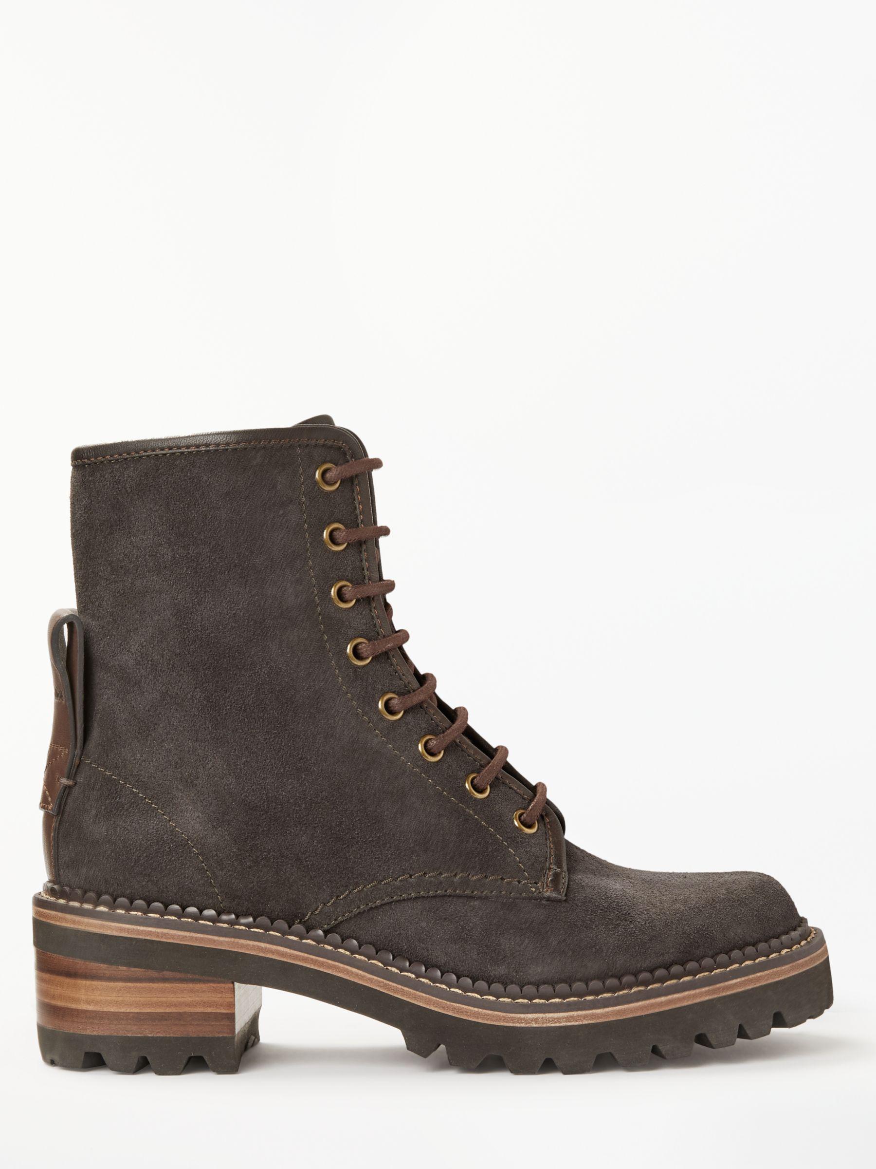 See By Chloé Mozart Suede Lace-up Ankle Boots in Dark Grey (Grey) - Lyst