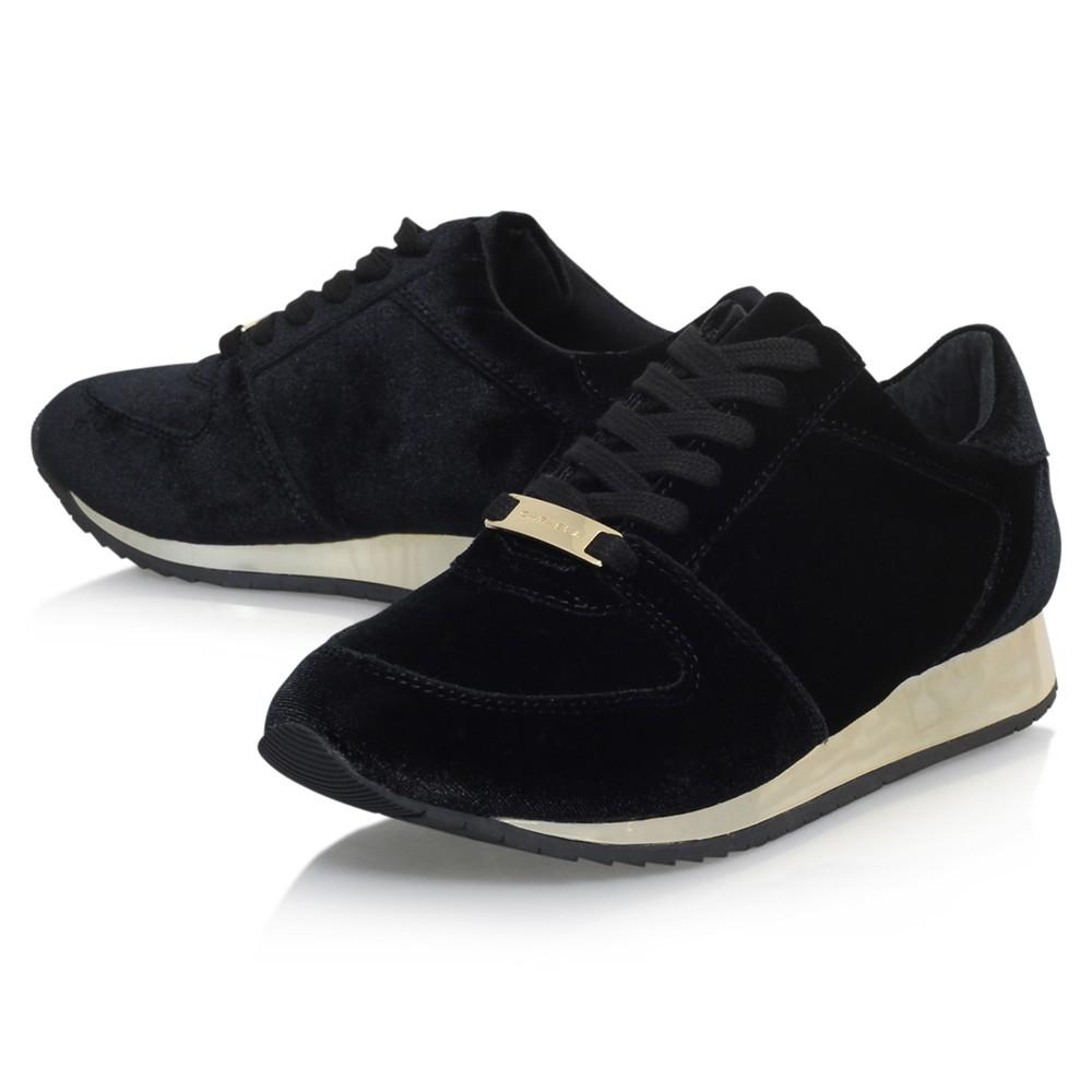 carvela black velvet trainers