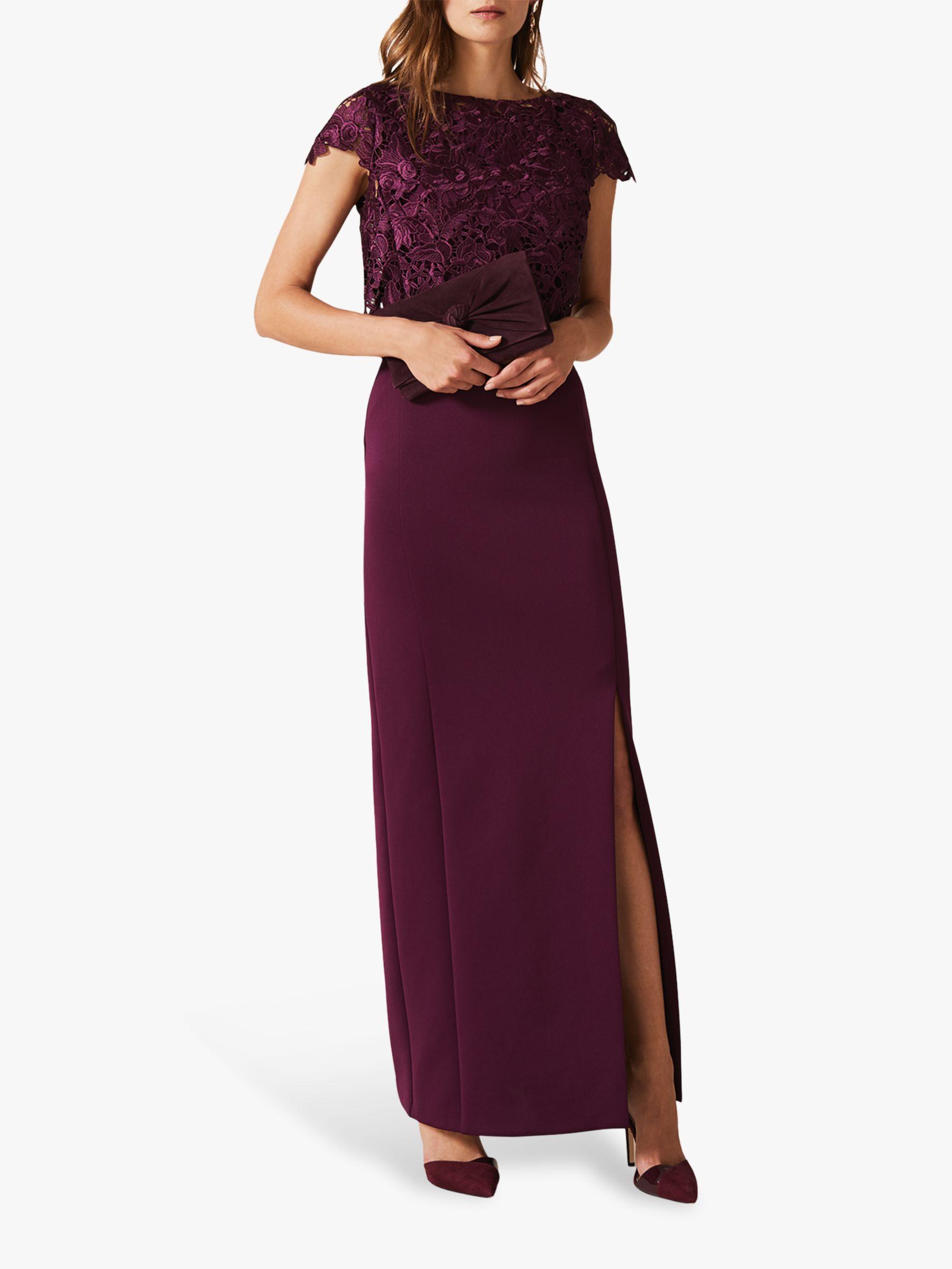 Phase Eight Olivia Lace Scuba Maxi Dress in Purple