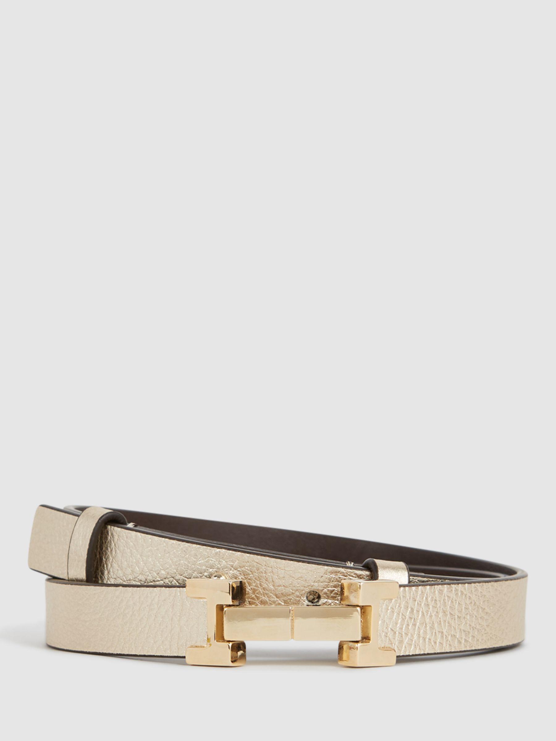 Reiss Bailey Skinny Leather Belt, Black at John Lewis & Partners